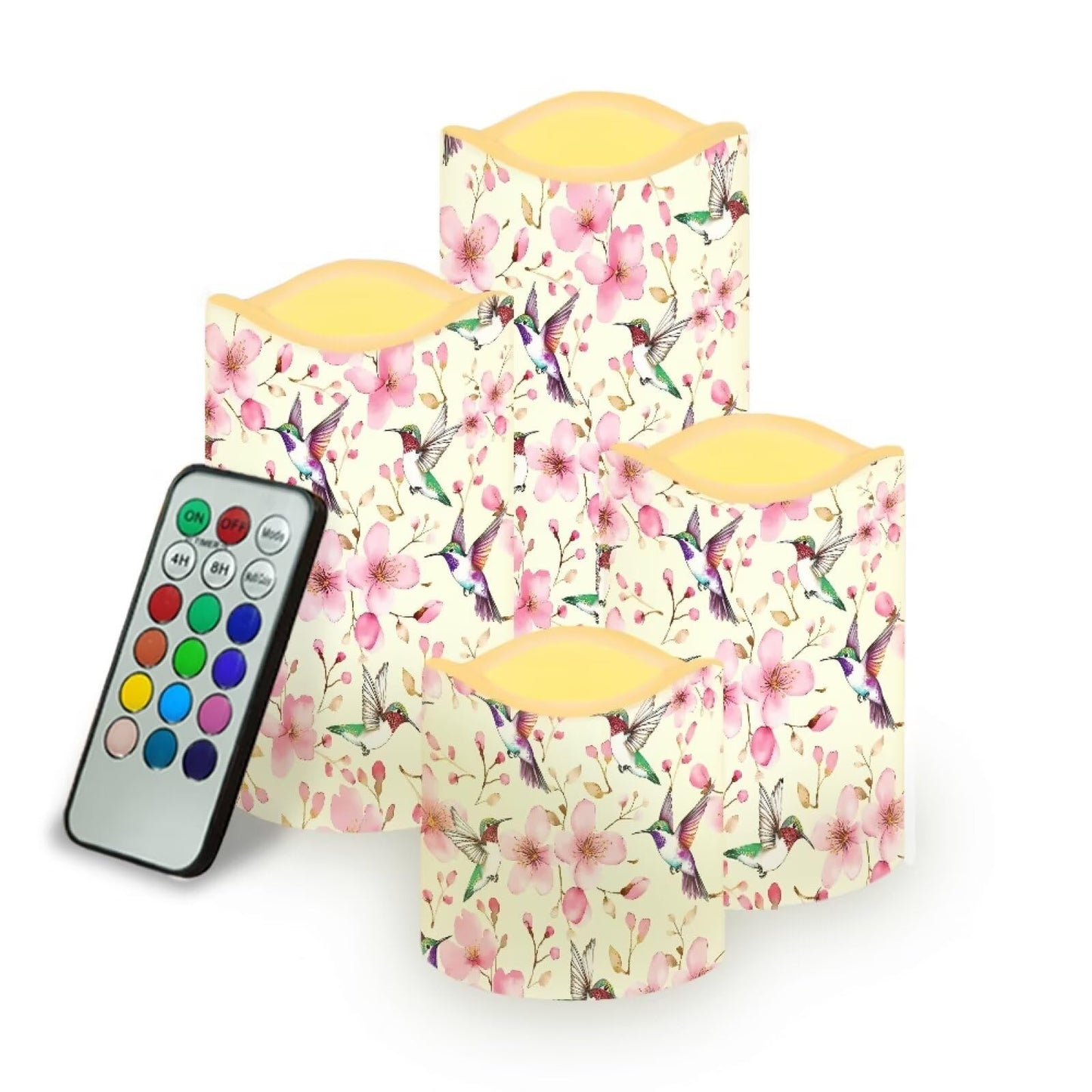Cozeyat Hummingbird Flameless LED Candles Set of 4 Battery Operated with Remote Control Timer Flickering Color Changing Waterproof Pillar Candles for Home Wedding