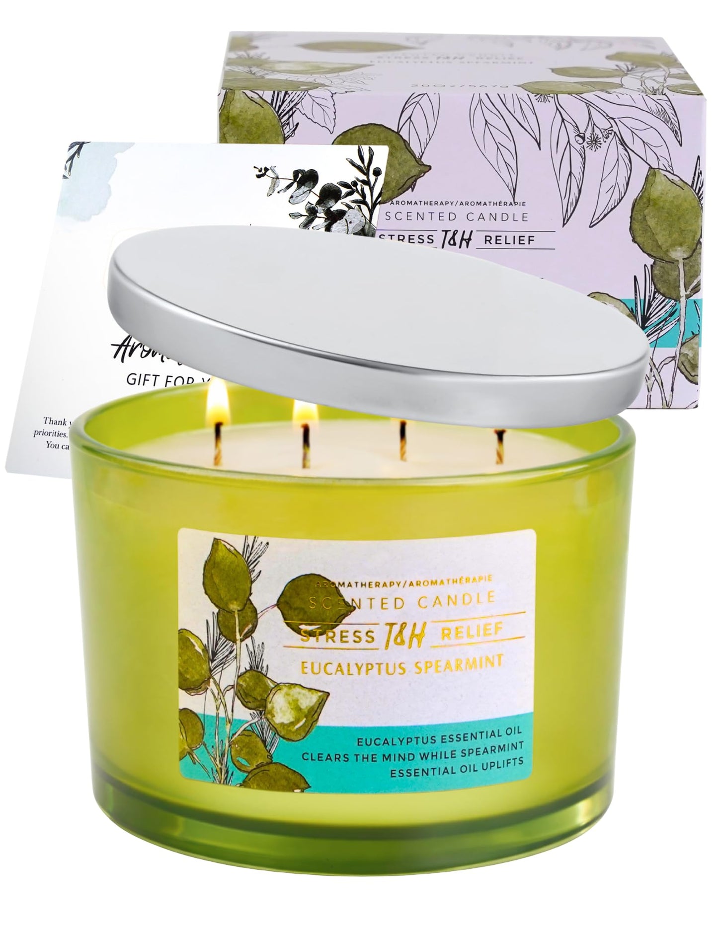 Eucalyptus Spearmint Candle | 4 Wick Extra Large Scented Soy Candle 20 oz | Highly Scented Aromatherapy Stress Relief Spa Candles | Fresh Eucalyptus Mint Home Scent | Long Lasting Clean Burn