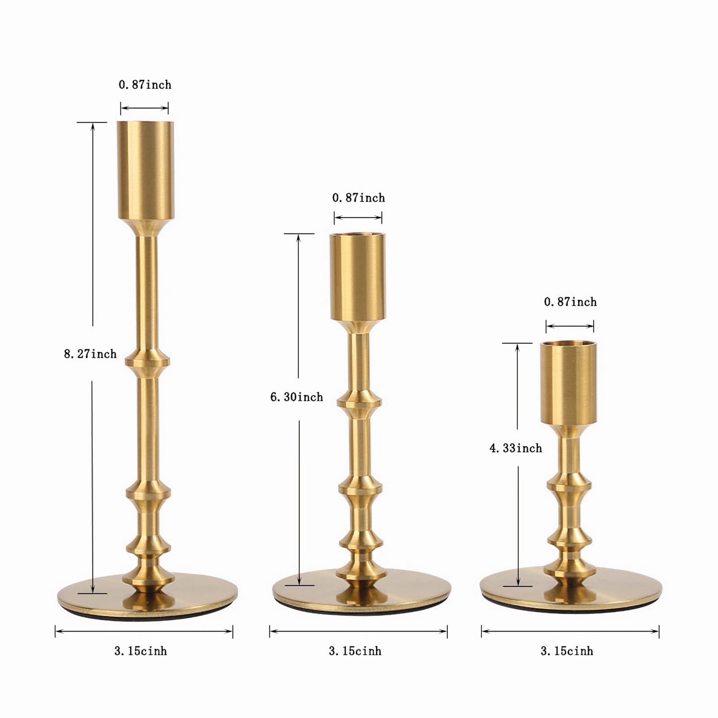 ALSOLIFE Gold Candle Holders,Modern Candle Stick Holders for Table Mantel Wedding Housewarming, Set of 3 Metal Brass Candlestick Holder