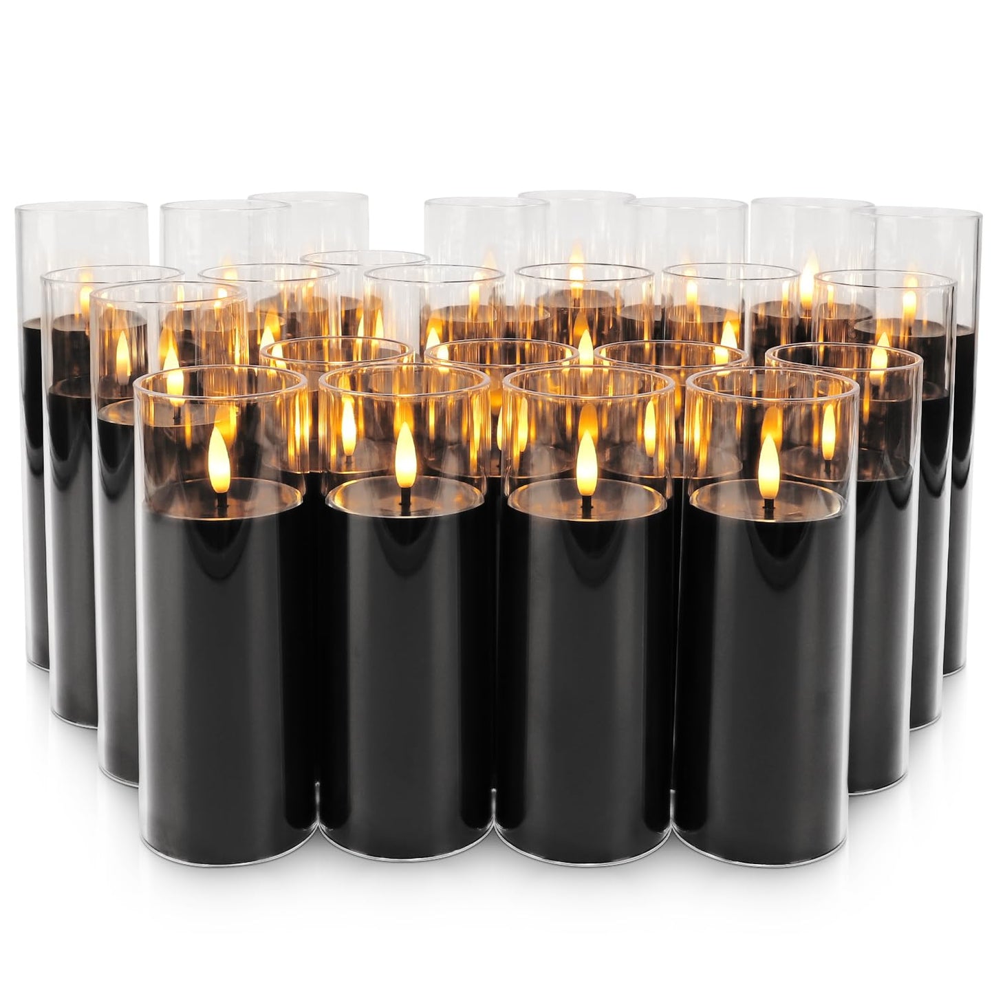 fclayvts 24Pack Black Flickering Flameless LED Candles with Remote & Timer, Small Pillar Acrylic LED Candles Perfect for Indoor/Outdoor Decor,Wedding,BBQ and Gift - Easily Create a Magical Atmosphere.