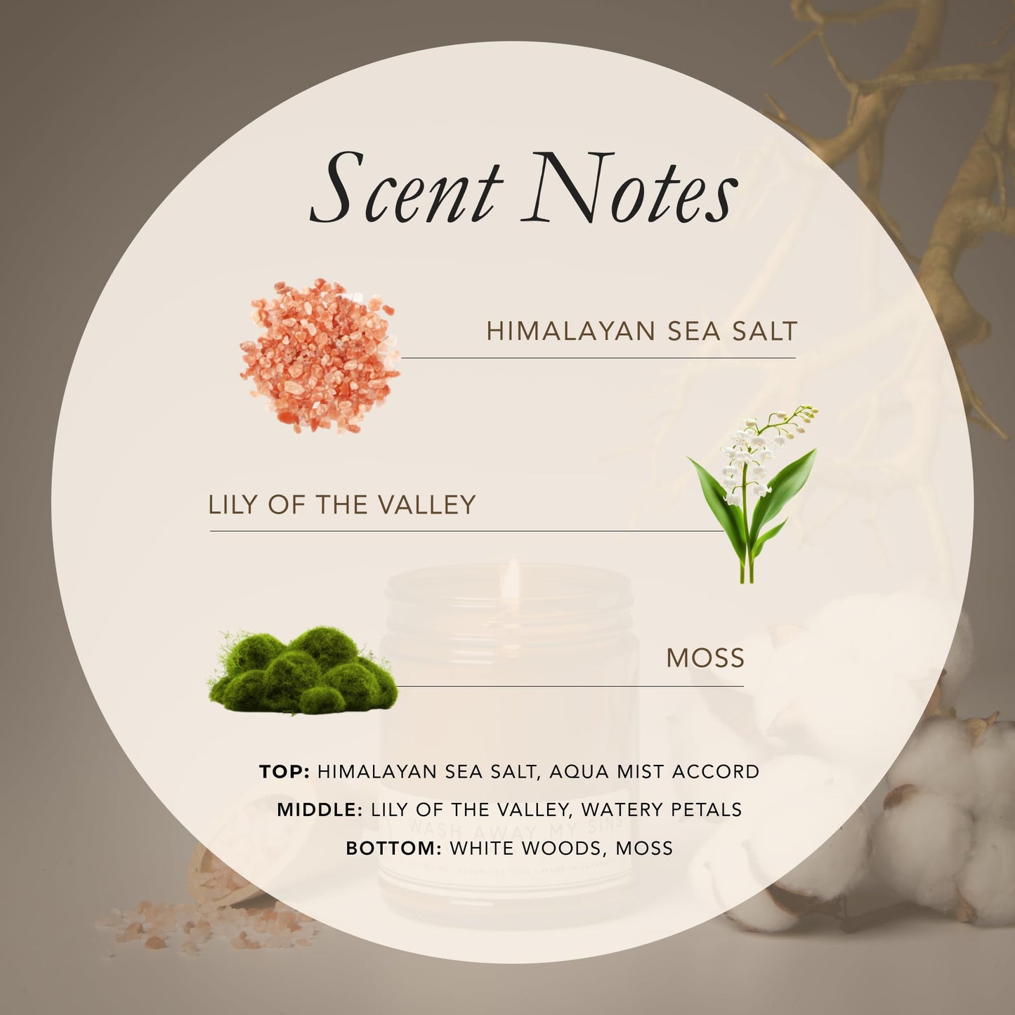 Bia Candle Co. Wash Away My Sins Candle, Sea Salt Lily of the Valley Soy Candle, Moss Ozone, Perfume-Inspired, Hand Poured USA, High Fragrance Load, Lead-Free Wick, Reusable Glass Jar, 7 oz