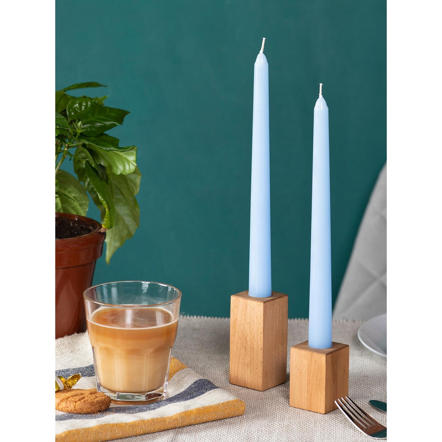 CANDWAX 8 inch Light Blue Taper Candles Set of 4 - Unscented Smokeless Dripless Tapers for Dinner Table, Home Decor, Easter Decor, Party, Wedding and Ordinary Dinners - Spring Candles