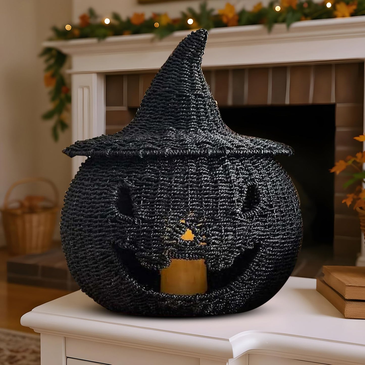 Hand Knit Pumpkin Halloween Fall Decor, Halloween Pumpkin Lantern Tea Light Candle Holder, Table Centerpieces Halloweens Decor,Desk Storage Ornaments for Home Holiday for Hallway Bedroom Home