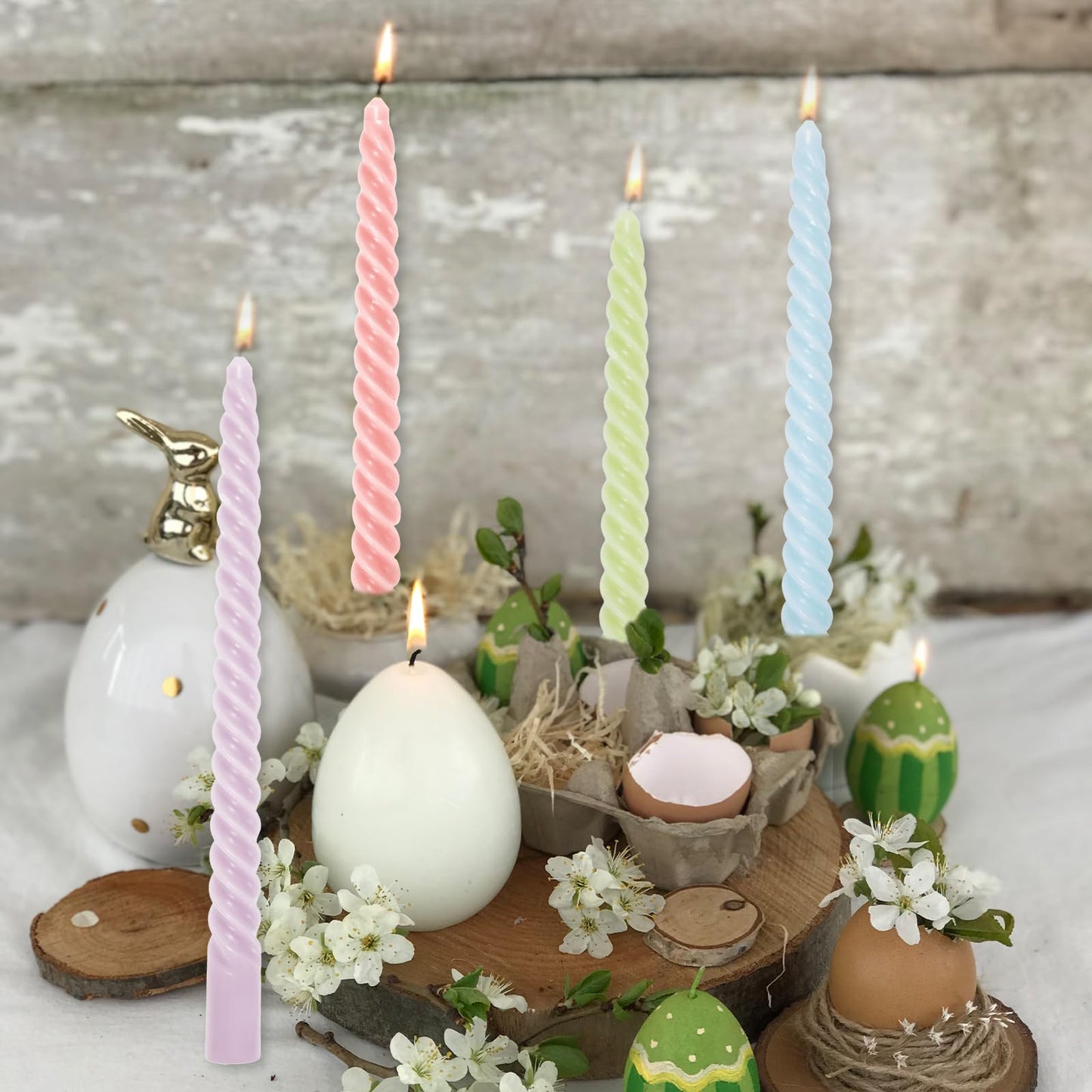 Whaline 8Pcs 10 Inch Easter Pastel Spiral Taper Candles Dripless Twisted Wax Candles Long Unscented Candle Sticks for Spring Home Party Dining Table Supplies
