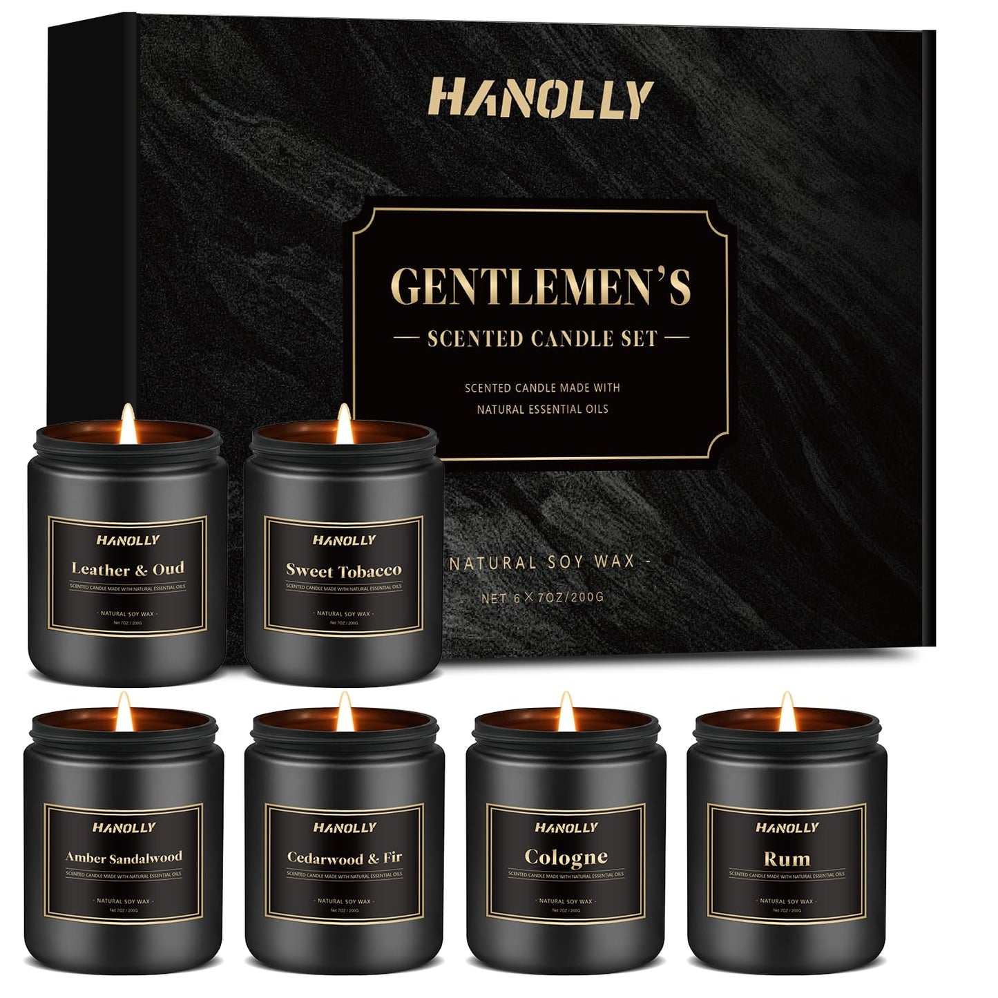 Mens Scented Candle Gift Set, 6 Pack Candles for Men, Gifts for Father, Dad, Husband or Boyfriend, Soy Candles for Home Scented, 42 oz Long Lasting Aromatheraspy Candle, Maculine Jar Candle Kit