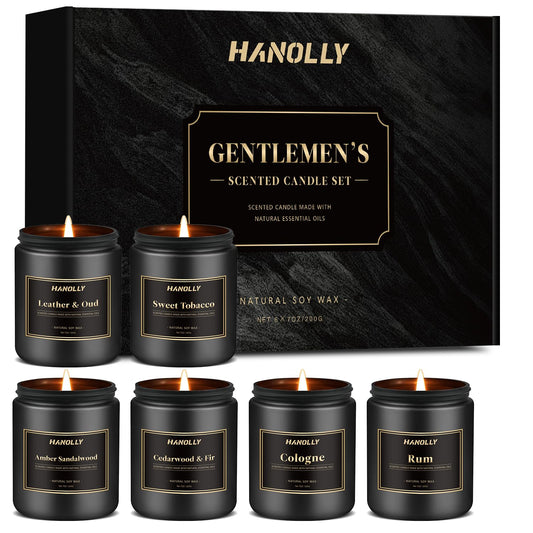 Mens Scented Candle Gift Set, 6 Pack Candles for Men, Gifts for Father, Dad, Husband or Boyfriend, Soy Candles for Home Scented, 42 oz Long Lasting Aromatheraspy Candle, Maculine Jar Candle Kit