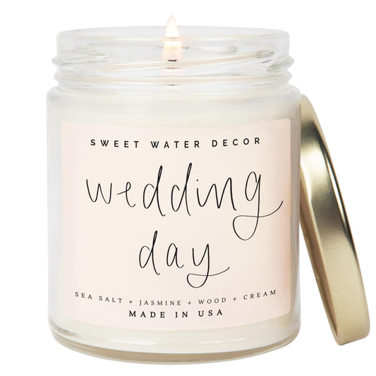 Sweet Water Decor Wedding Candle - Sea Salt, Jasmine, Cream, and Wood Scented Soy Wax Candle for Home - Engagement and Wedding Gifts for Women - 9oz Clear Jar, 40 Hour Burn Time, Made in the USA
