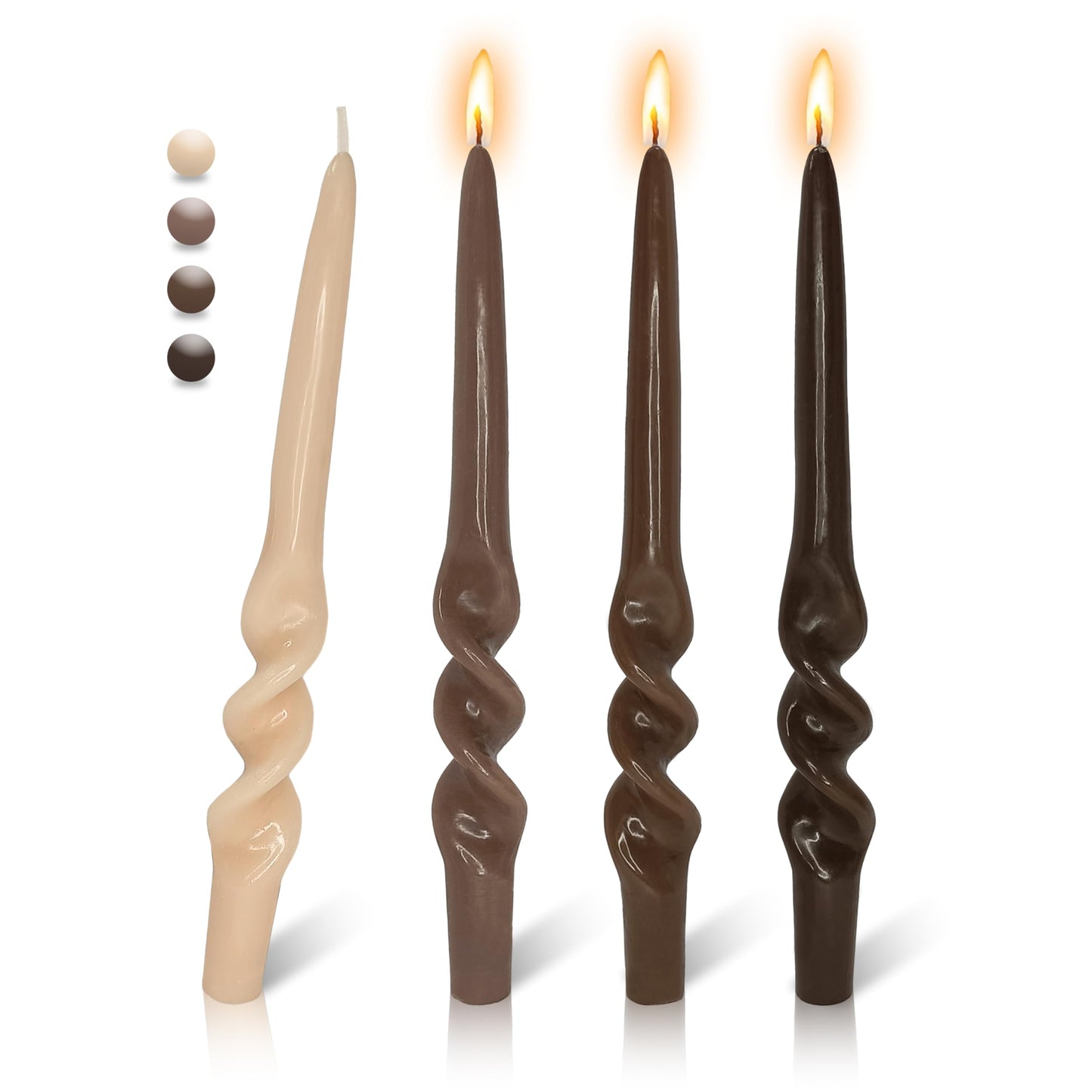 FLAMMUL Long Stick Candles Candlesticks - 9.5 Inch Spiral Taper Candles 4PCS Gradient Brown Tapered Candles Handmade Candlestick for Home Decor Wedding