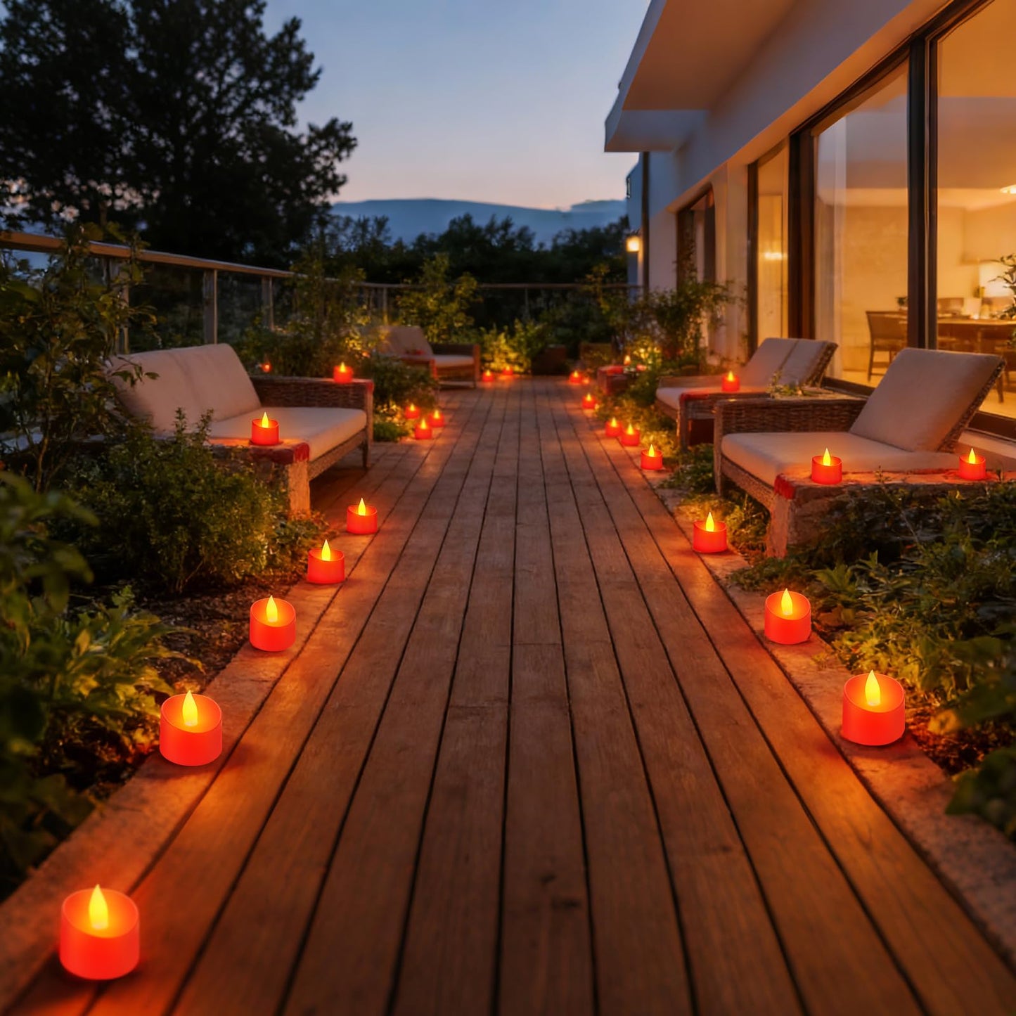 Haown 50 Pack Realistic Flameless LED Tea Lights with Red Base, Battery Operated Fake Candles with Flickering Moving Flame, Electric Votives for Valentine's Day, Wedding, Christmas, Romantic Decor