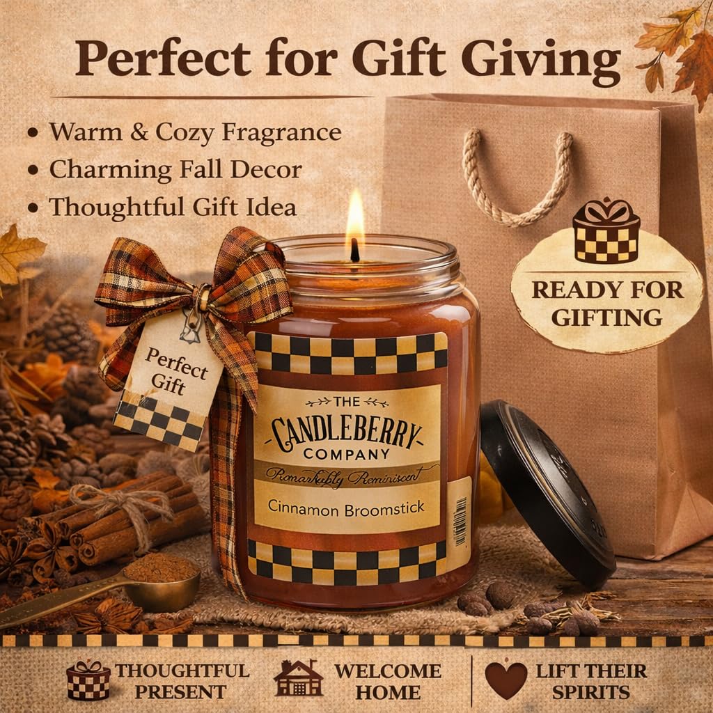 Candleberry Candles | Cinnamon Broomstick | Best Candles on The Market | Hand Poured in The USA | Highly Scented & Long Lasting | Large Jar