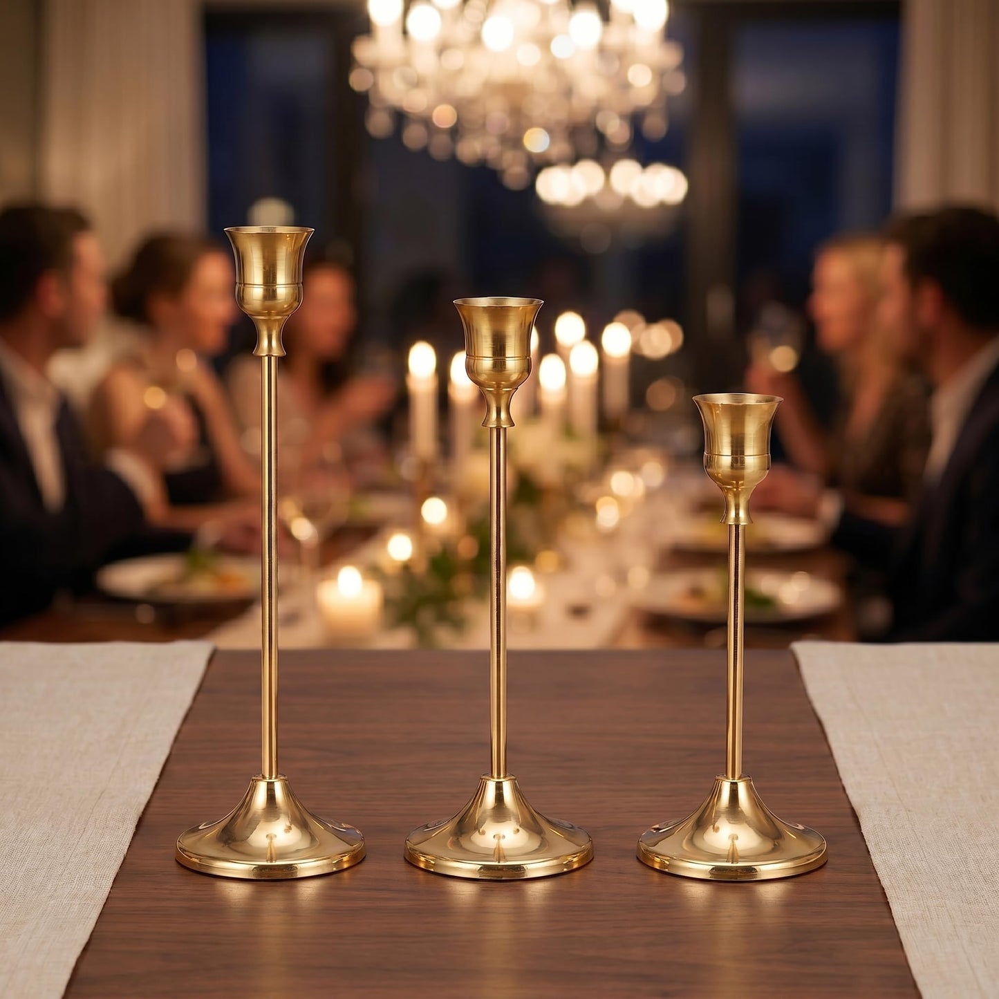 Oakernel Brass Taper Candle Holders 4 Sets(12 Pcs) - Tall Metal Candlestick Holders for Table Centerpiece, Formal Dinner, Wedding, Fireplace Mantel Decor, Fits 3/4 Inch Thick Candles