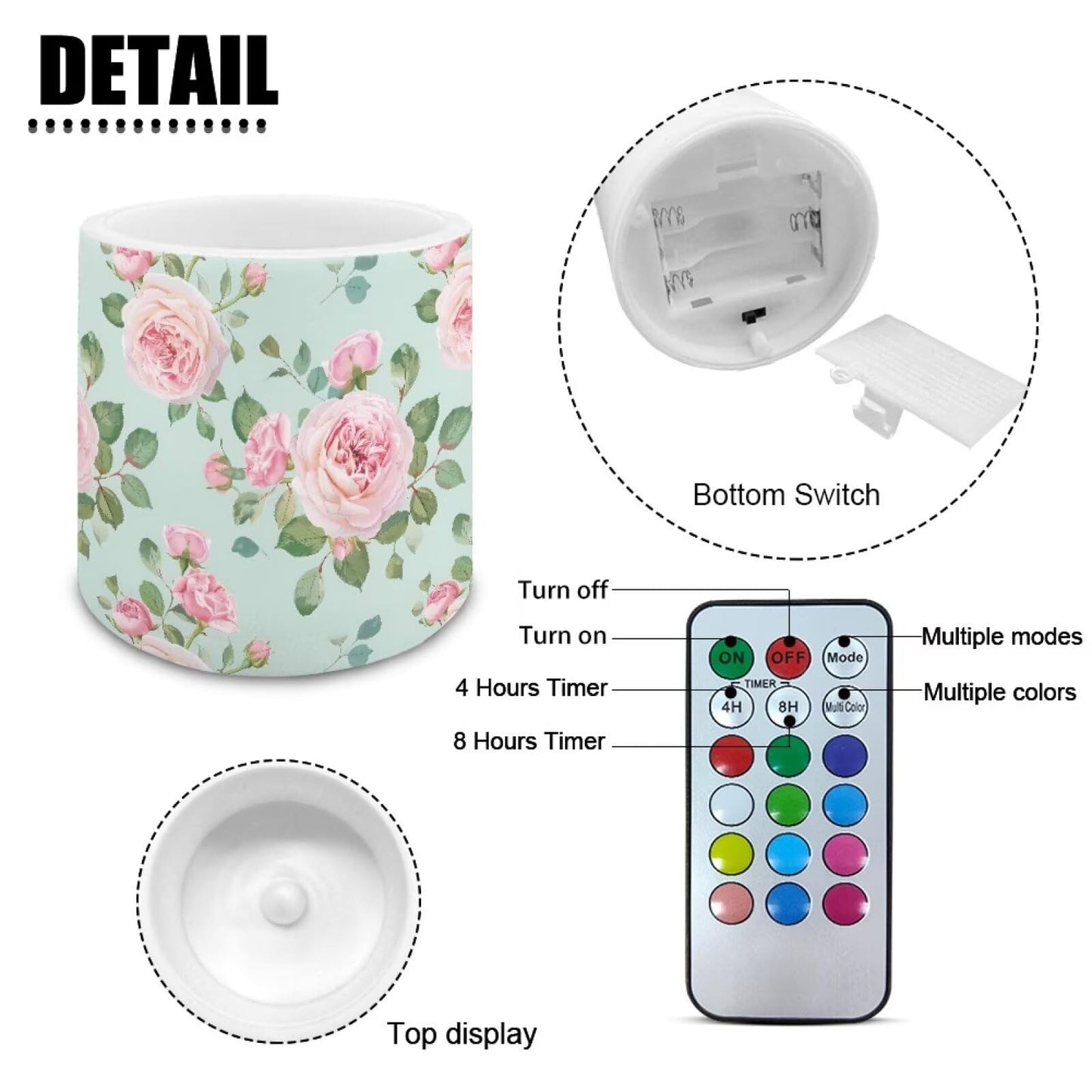 Cozeyat Elegant Floral LED Candles Set of 4 Battery Powered Flameless with Remote Timer Dancing Flame Waterproof for Home Table Garden Decoration