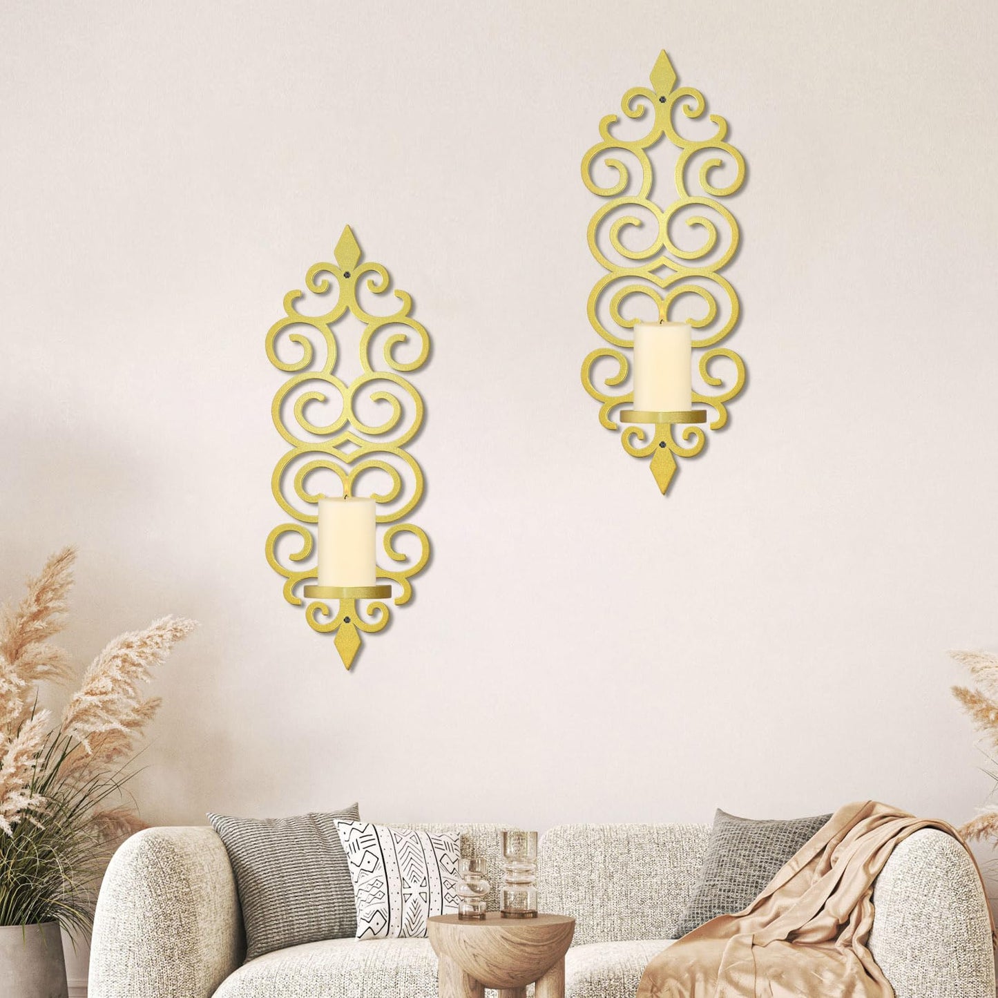 OYEFLY DIY Metal Candle Sconces Wall Decor, Wall Mounted Candle Holder (Gold)