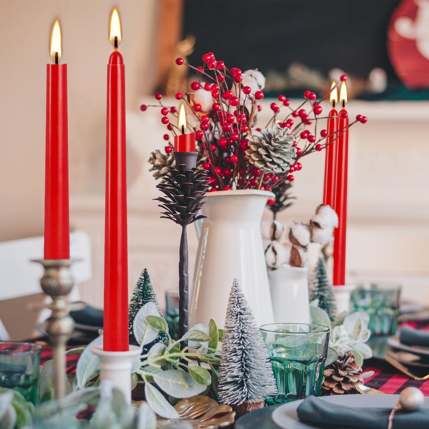 WPONSZU 14 Pack Tall Red Taper Candles 10 Inch Unscented Dripless Candlesticks for Christmas,Valentine's Day,Dinner,Party,Brithday,Wedding and Home Decoration - 8 Hour Burn Time.
