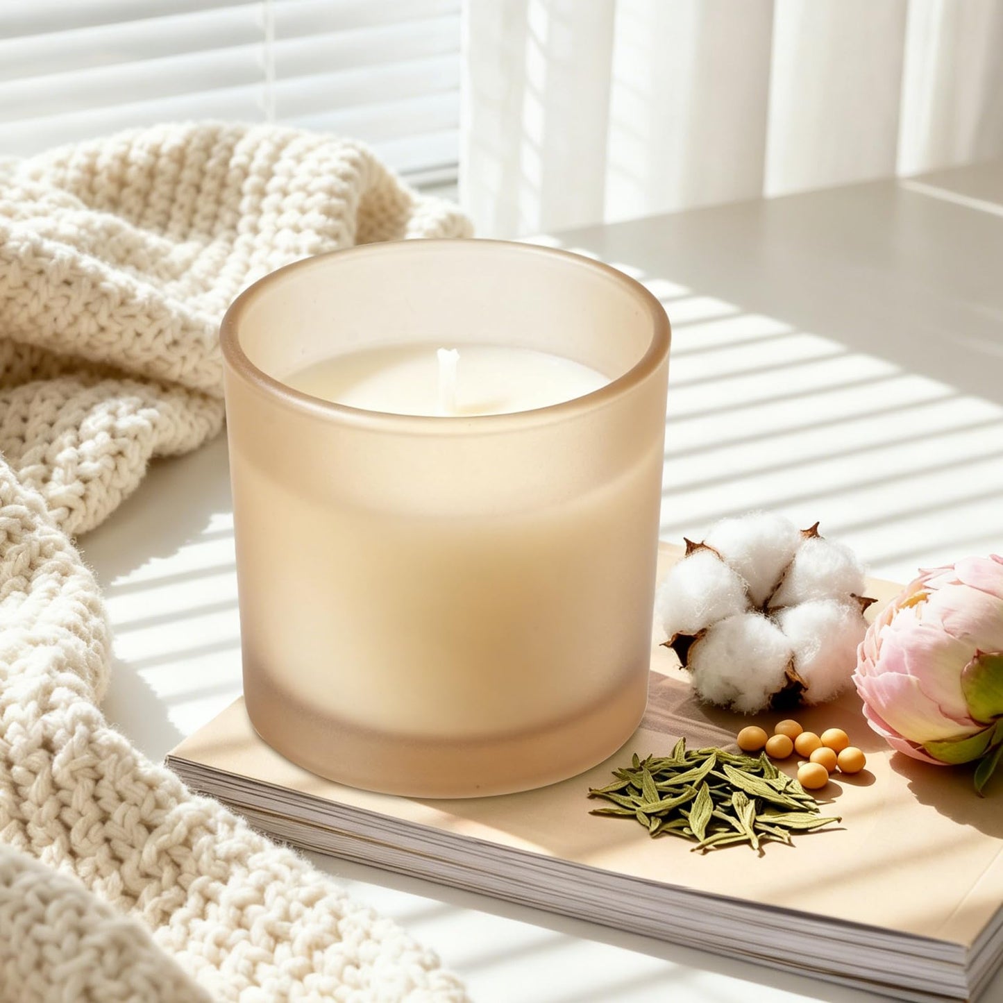Set of 4 White Unscented Soy Candles,Warm Beige Glass Votive Candles, Hand-Poured Wax Candles for Home Décor, Aromatherapy, Spa, Holidays, Parties, and Weddings 10-12 Hours Burn Time (Warm Beige)