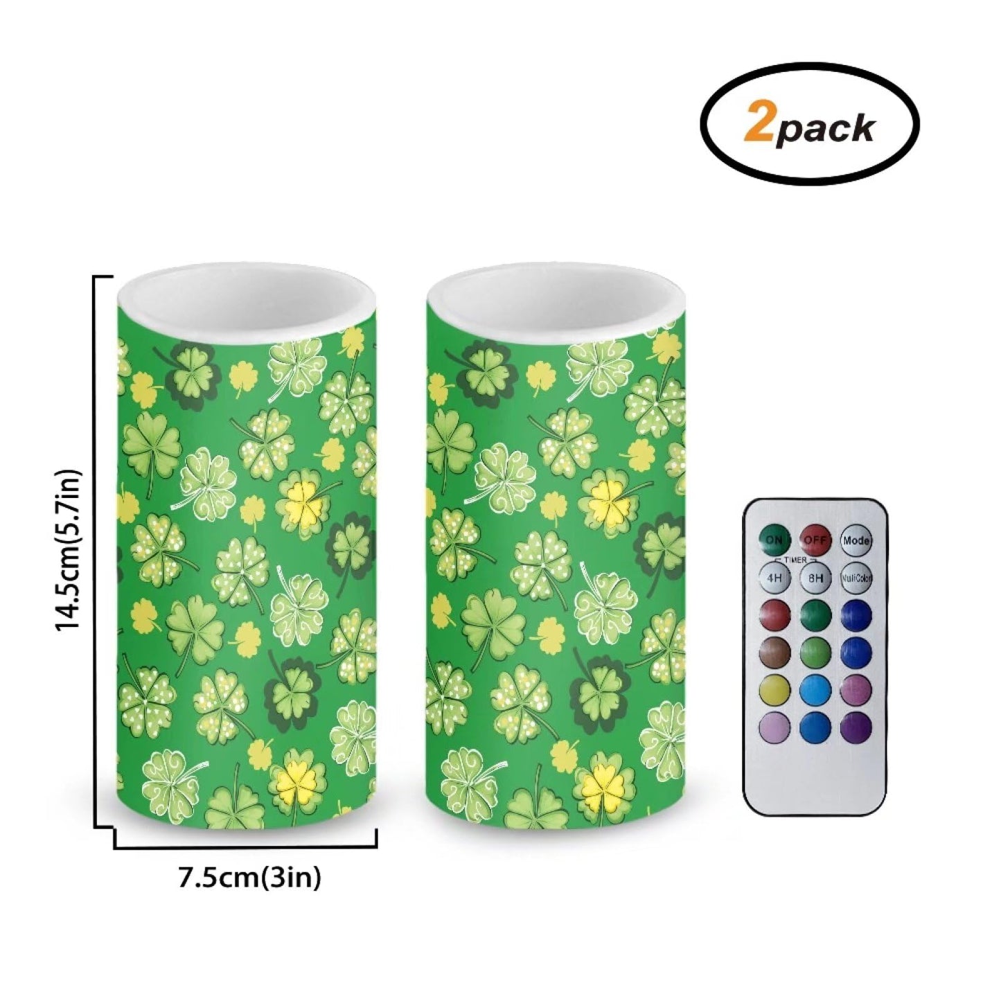 Luarisgur St Patricks Day Flameless Candles Green Leaves Candles Battery Operated with Moving Wick LED Pillar Candles 2 Pack 3 x 6 Inches for Home Decorations