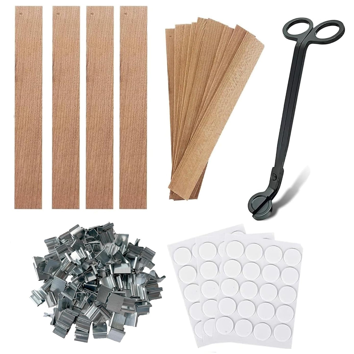 100 PCS Wooden Candle Wicks & Wick Trimmer Wood Candle Wicks 5.1 x 0.5 x 0.04 Inch Smokeless Wood Wicks for Candles with Candle Wick Trimmer and Iron Stand for DIY Candle Making（1mm）