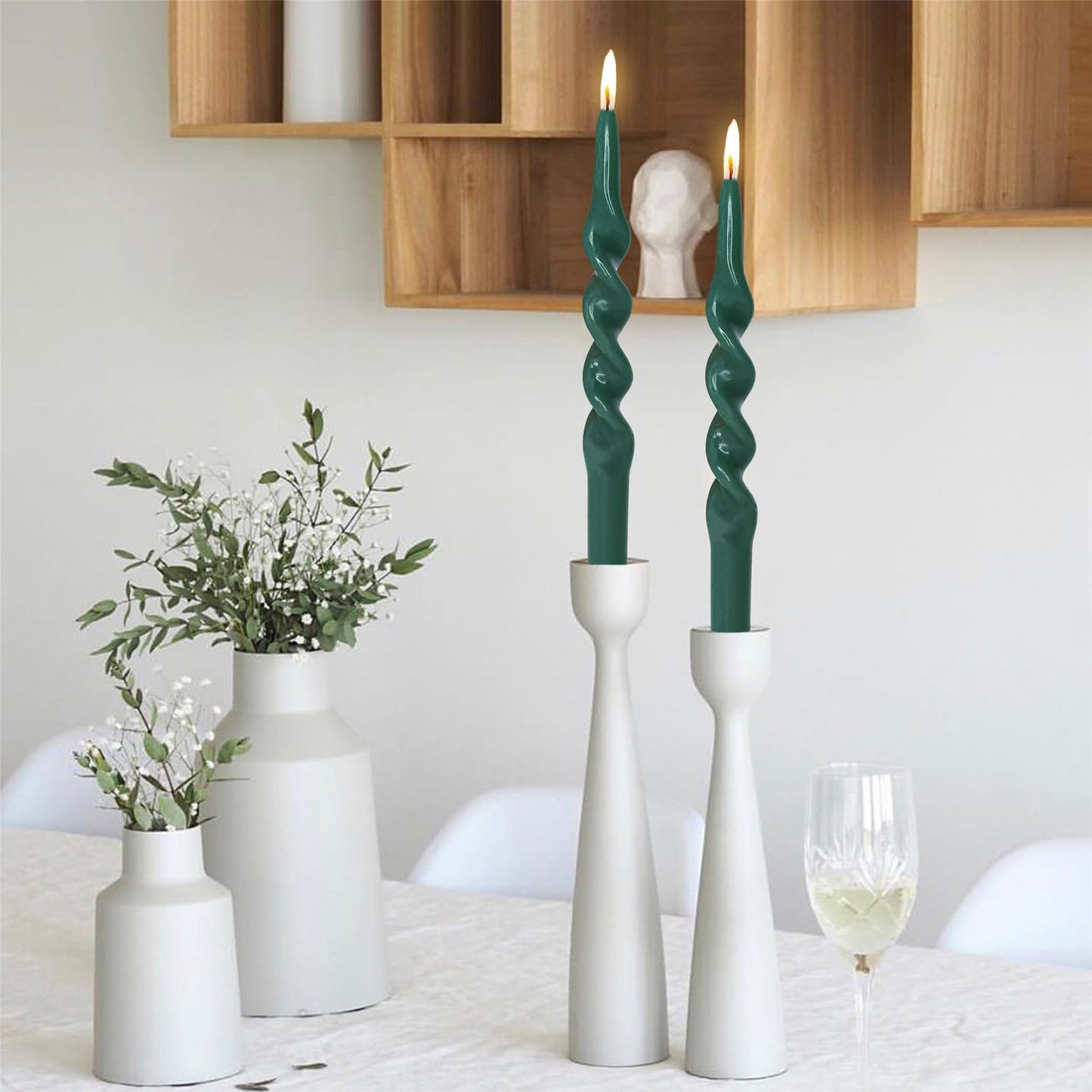 Spiral Taper Candle Dinner Candlesticks,10inches Long Tapered Candles Green Twisted Candlestick Decorative Candle Sticks for Holiday Wedding Party Dinner Table Women Men,1D-Navygreen