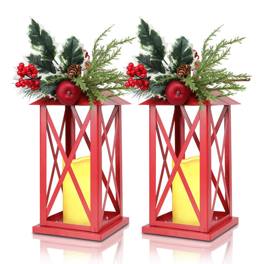 Taman Christmas Lantern,2 Pack Hanging Flickering Candle Lanterns Decorative Metal Vintage Light Battery Operated Umbrella Lights for Christmas Patio Garden, Table,Party Decor