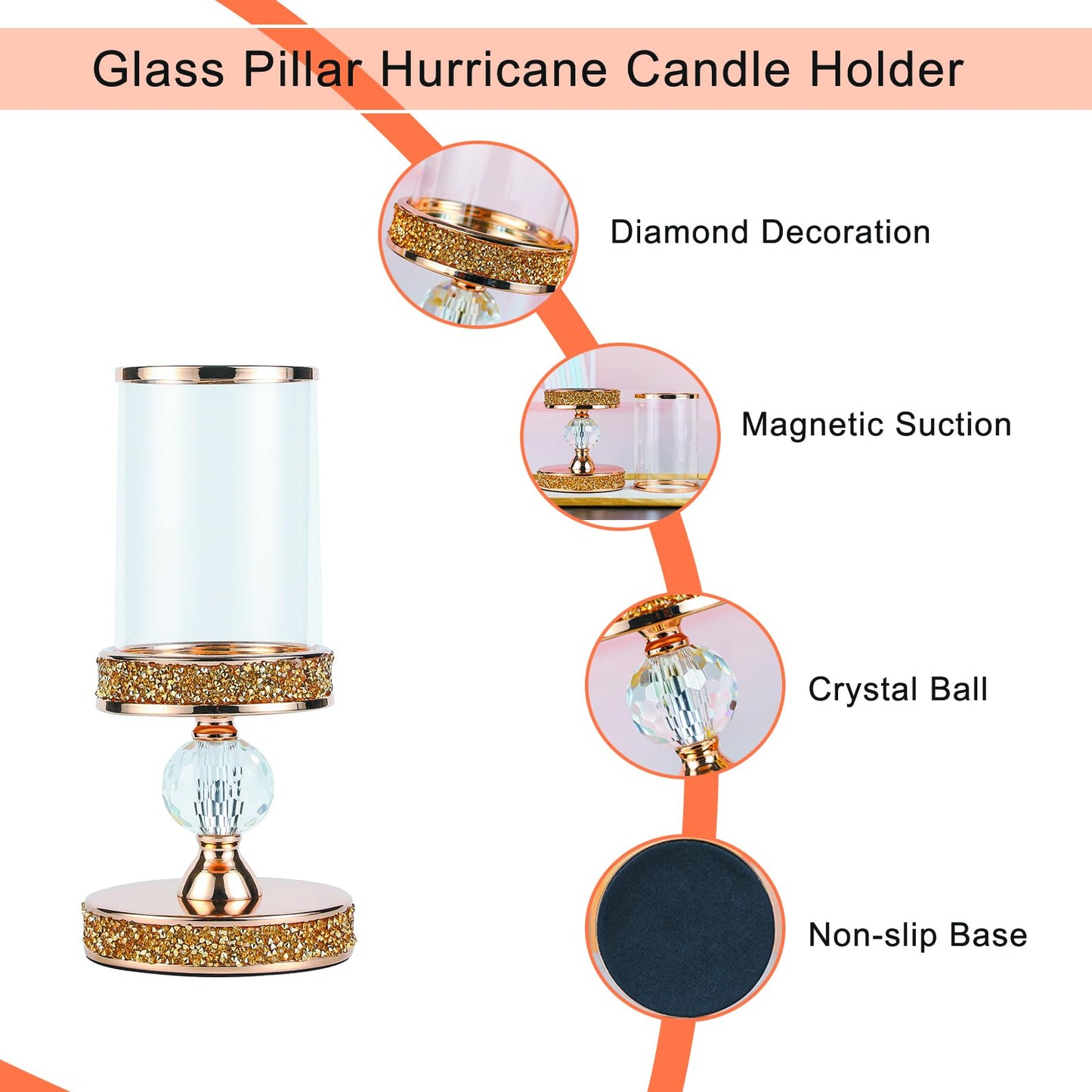 Hurricane Candle Holders for Pillar Candle, Pillar Candle Holder, Crystal Candlesticks Holder for Dining Coffee Table, Wedding,Events,Parties, Home Decor YL031SD
