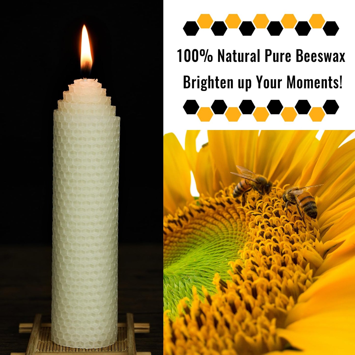 White Beeswax Pillar Candles Set of 6 - Handmade Pure Beeswax Rolled Candles for Gift & Home Decor (1.5×6 in)
