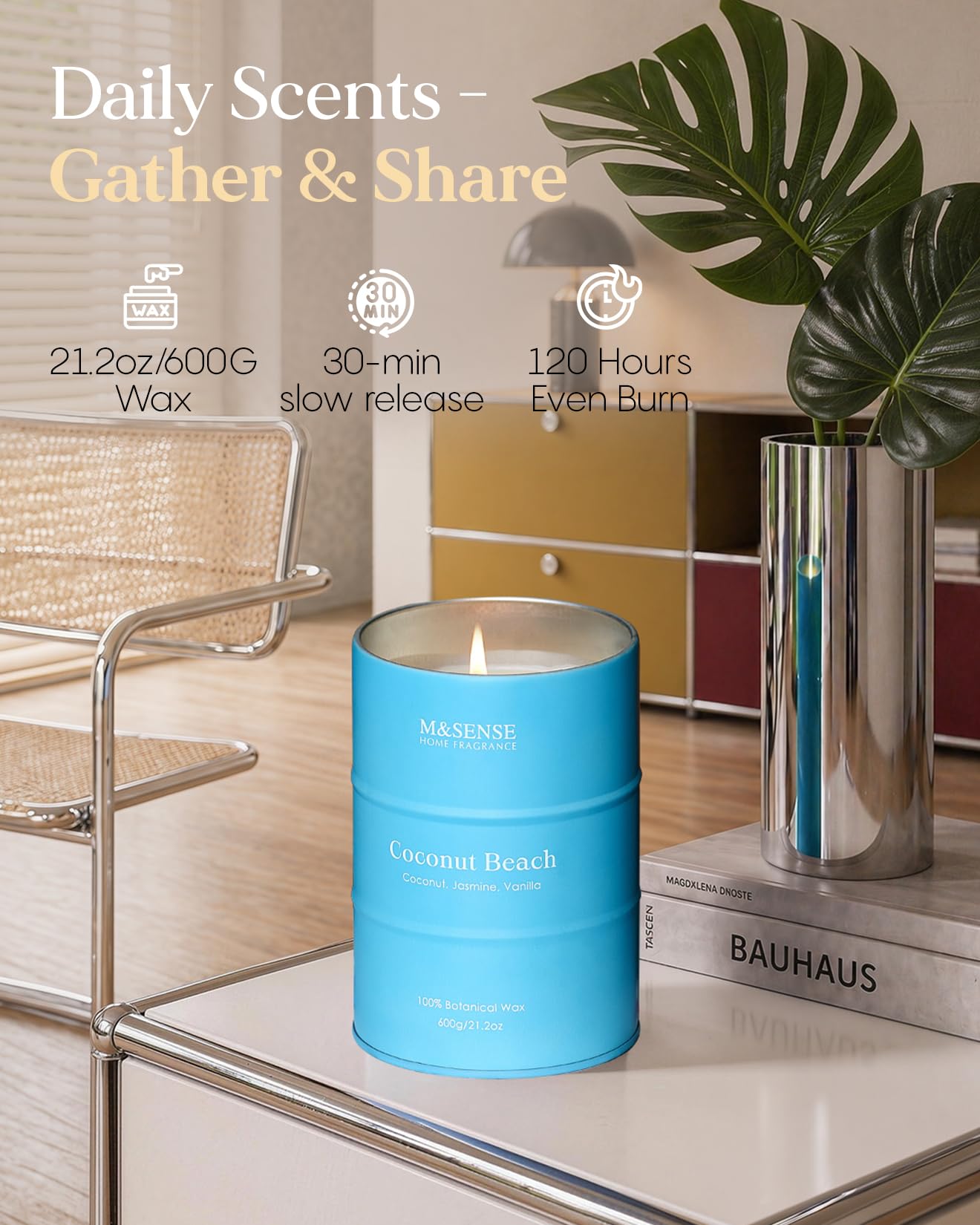 M&SENSE Coconut Beach Scented Candles Large Summer Candle, Natural Soy Candles 21.2oz Beach Candle,Aromatherapy Candle for Stress Relief Meditation Relaxing