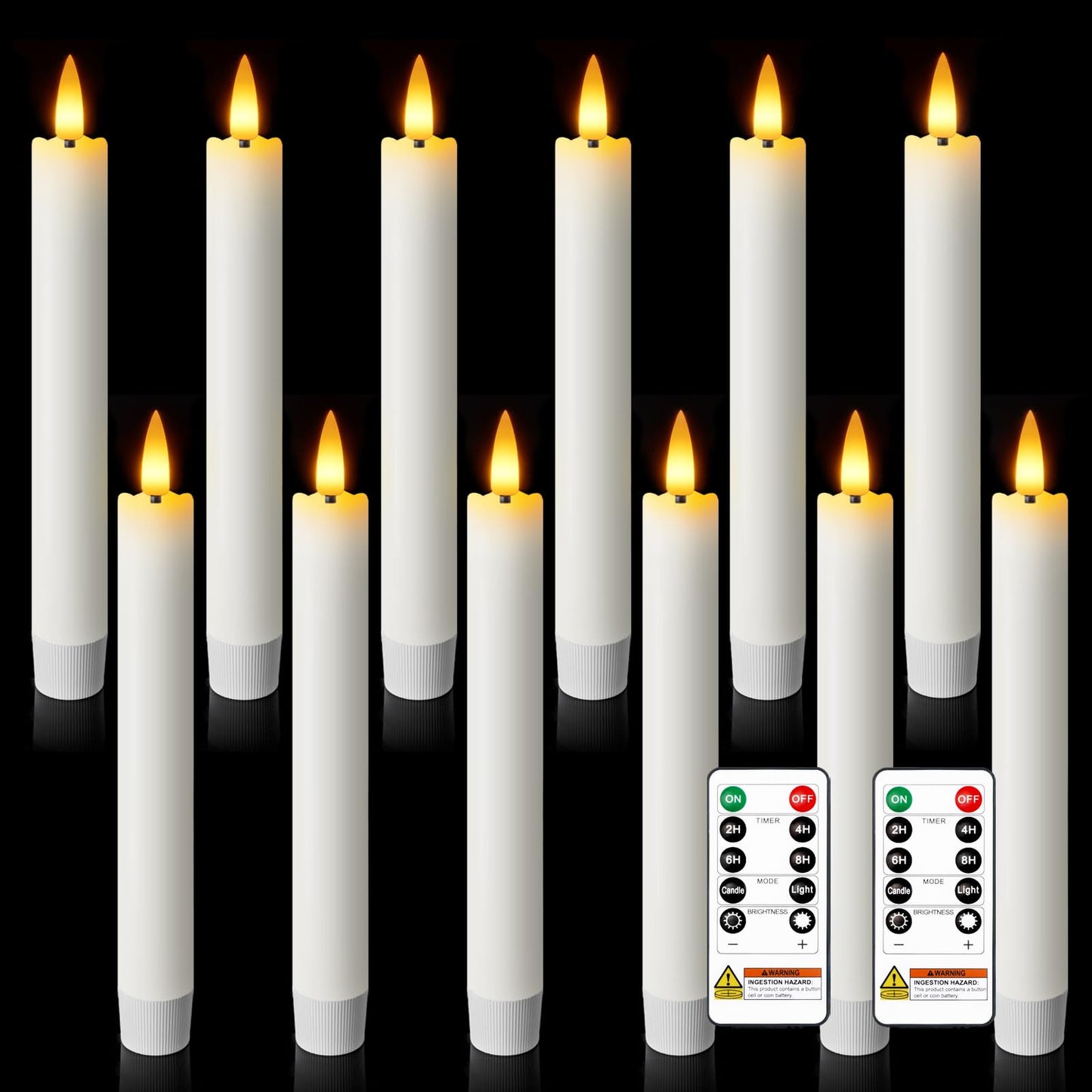 Meigic 7 Inches Flameless Taper Candles with Remote Timer, Real Wax White Short Led Candlesticks, 3D Wick Light Battery Operated Candlesticks for Christmas Home Wedding Table Decor, 12 Pcs