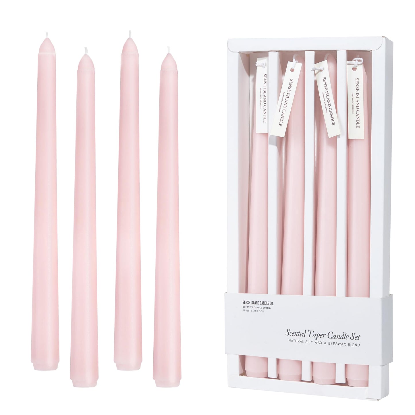 Pink Taper Candles 10'' Baby Pink Blush Candle Sticks Set of 4 | Delightful Scented Natural Soy Wax Candlesticks for Home Decorations,Wedding Upgraded Damage-Proof Gift Box