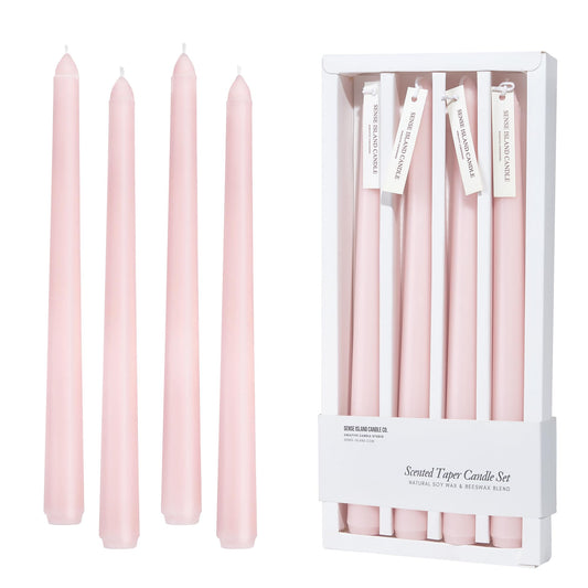 Pink Taper Candles 10'' Baby Pink Blush Candle Sticks Set of 4 | Delightful Scented Natural Soy Wax Candlesticks for Home Decorations,Wedding Upgraded Damage-Proof Gift Box