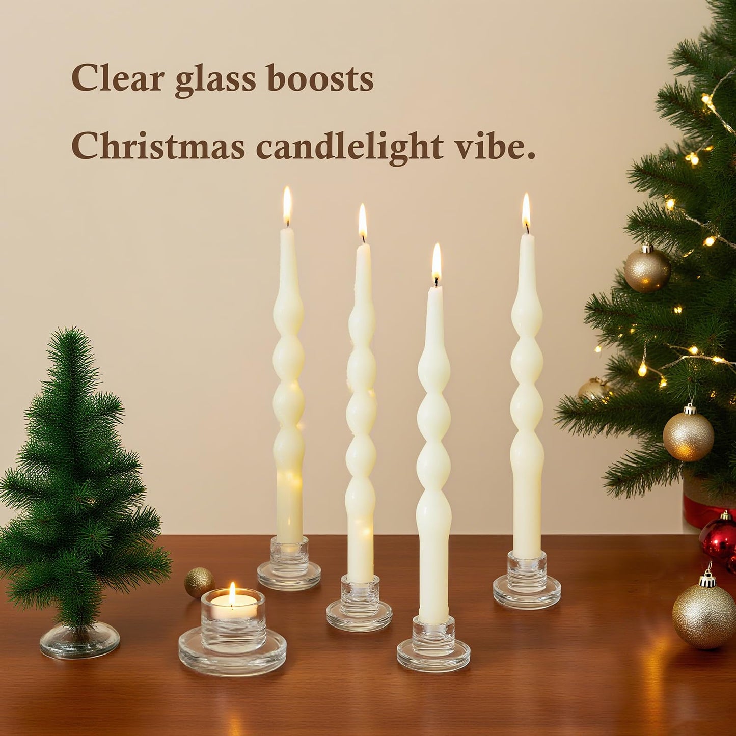 12Pcs Glass Tapered Candlestick Holders Bulk - Small Clear Short Candle Holders, Modern Design for Table Centerpiece, Wedding, Christmas, Advent, Dining & Party Home Decor