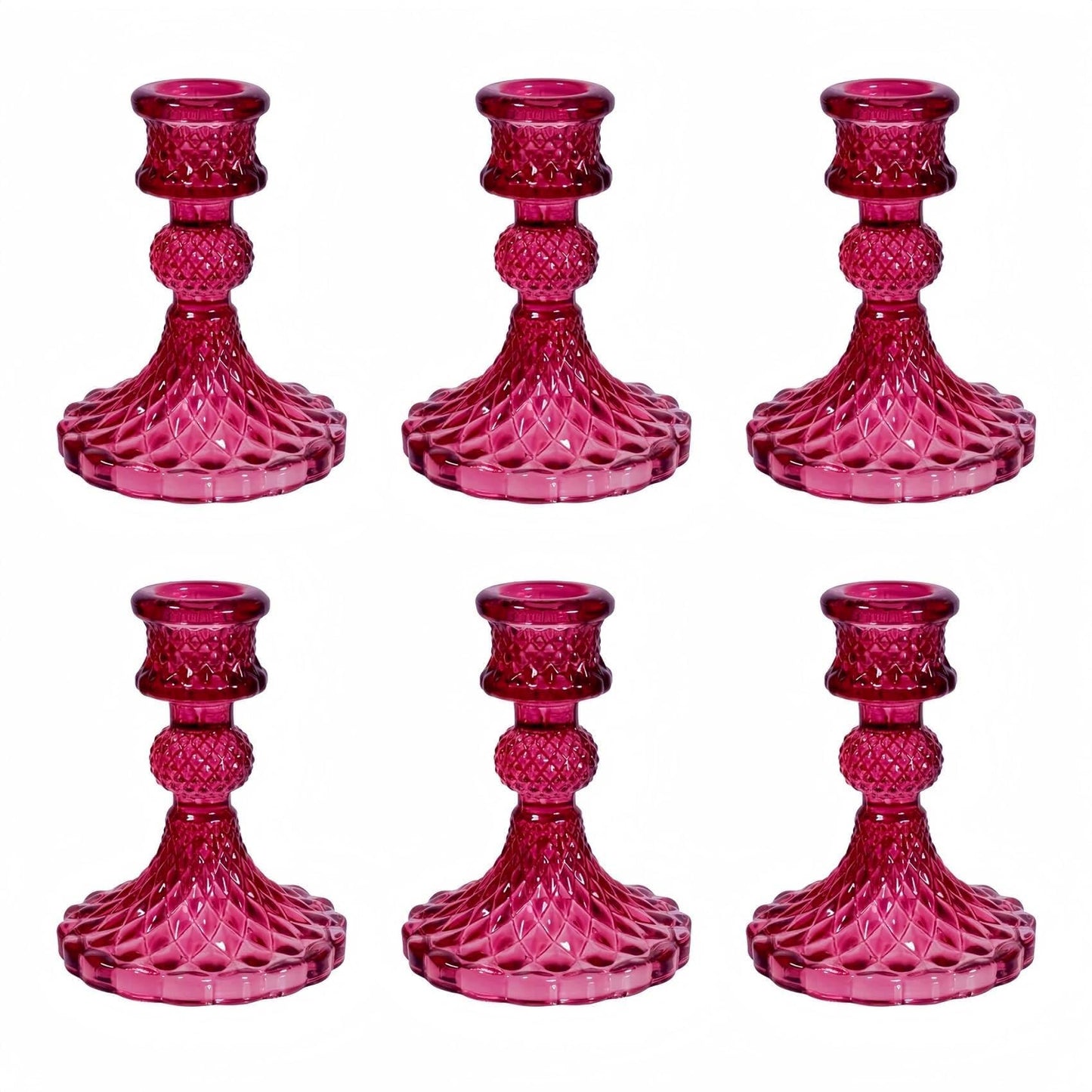 ECHFSM Glass Candlestick Holder,Striped Taper Candle Holders,Set of 6 Candle Stand for Table Centerpieces, Home Decor,Weddings,Festival and Parties (GCH002-Purple Dimond)