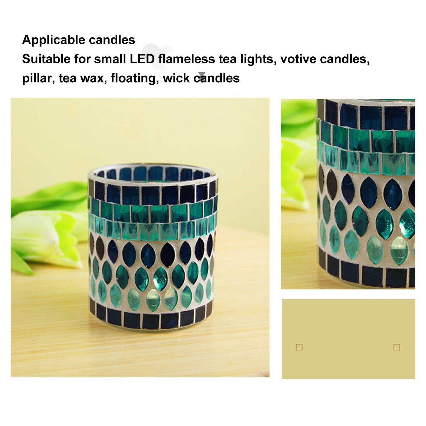 Glass Votive Candle Holder for Tealight, Mosaic Glass Tealight Candle Holder, Handmade Romantic Aromatherapy Candle Lamp Candle Jar Cup for Wedding Centerpiece Party Table Decorations
