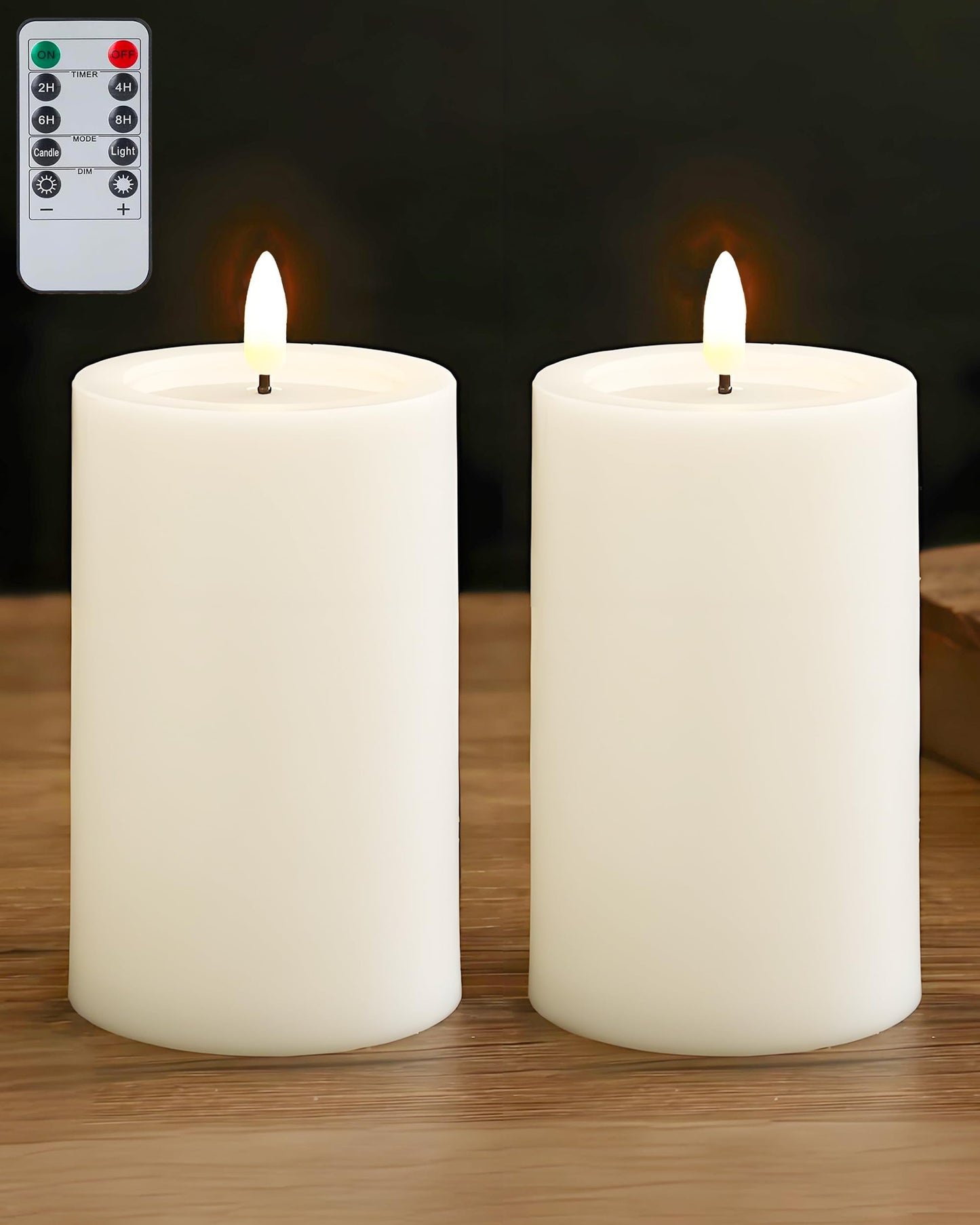 Gmnee 3"x6" Outdoor Waterproof Flameless Candles with Remote and Timers, LED Candles, Battery Operated Candles, Electric Fake Pillar Candles for Patio, Porch, and Lanterns Decor (White, Plastic)