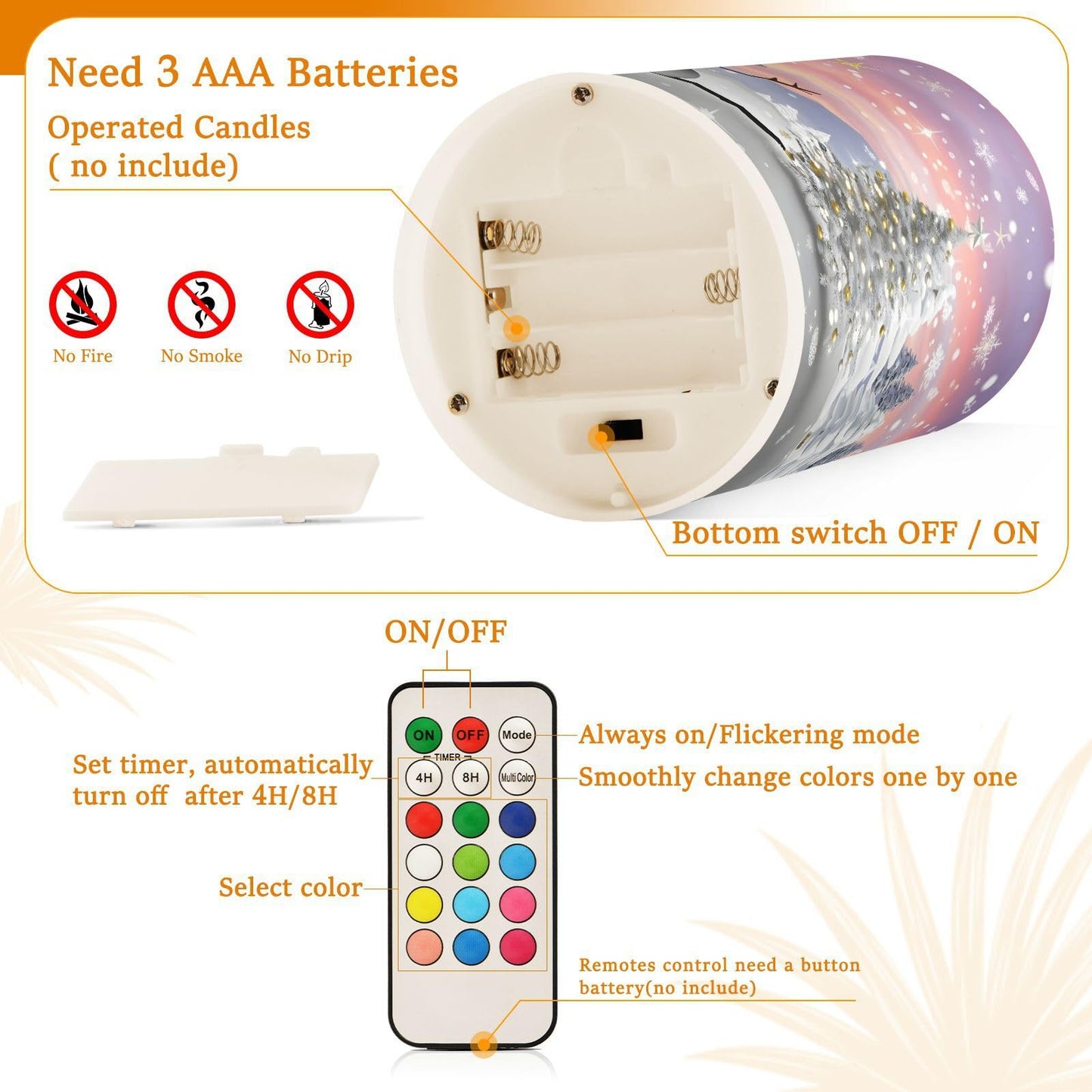 ALAZA Christmas Tree and Snowman Winter Snowflakes Flickering Flameless Candles Battery Operated with Remote Timer,Tea Light Candles LED Pillar Votive Candles Set of 2 for Outdoor Indoor Decorations