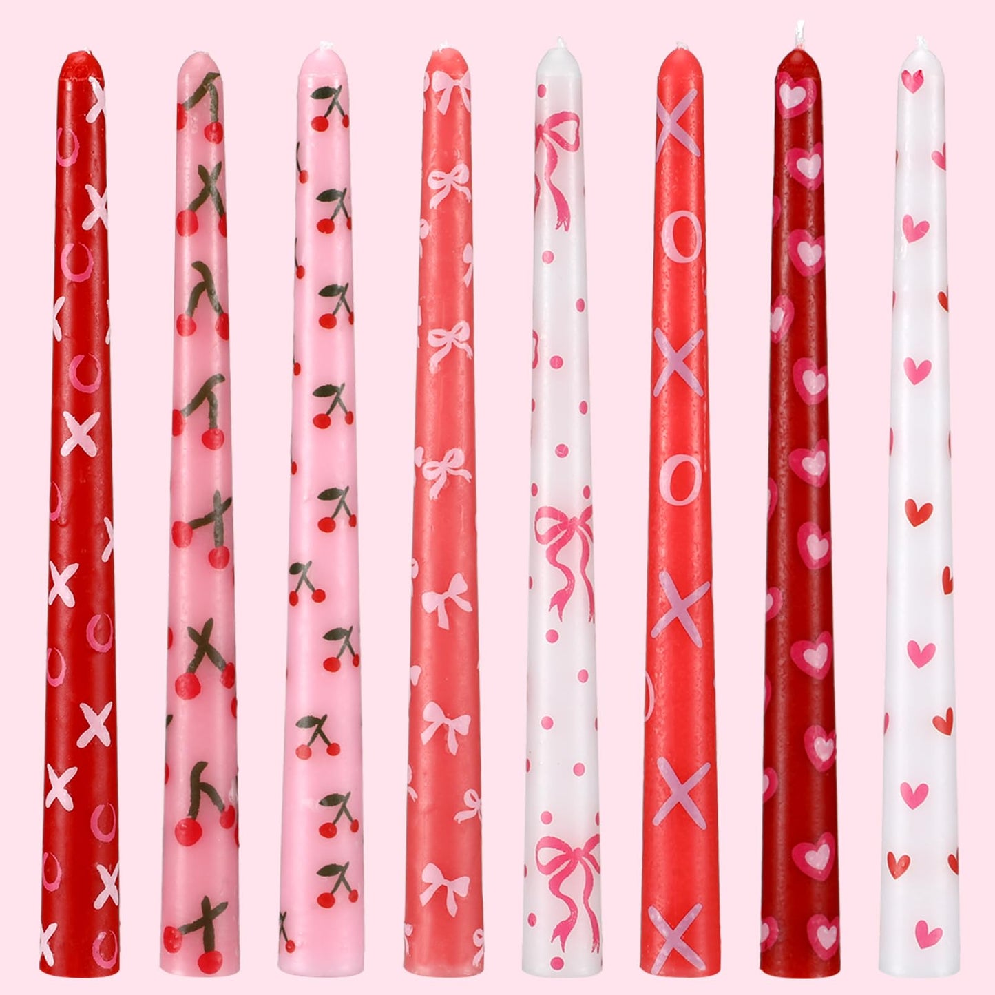 Lounsweer 8 Pcs Valentine Taper Candles 10 Inch Pink Red Heart Decorative Candlesticks Long Unscented Taper Candles for Birthday Wedding Anniversary Party Home Table Decor Holiday Gift