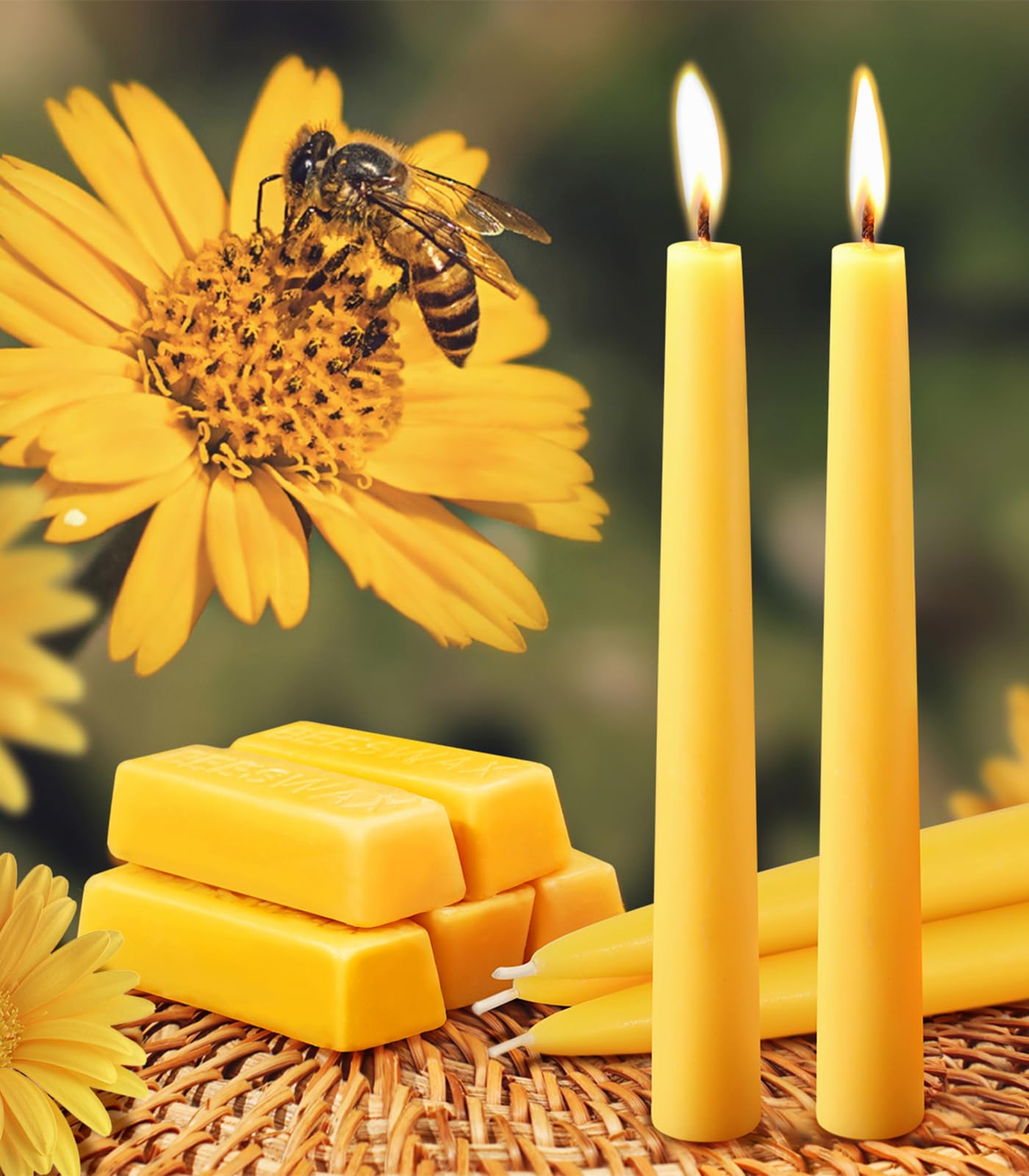 6 Pack Beeswax Taper Candles 8inch Smokeless Beeswax Emergency Candle 8 Hour Burn Time Natural Beeswax Candlesticks Unscented Bees Wax Candle for Home Prayer