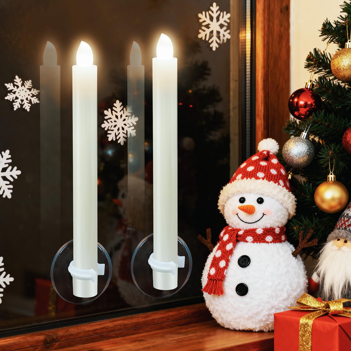 Verdenu 10 Pack Christmas Window Candles, Battery Operated Window Candles with Remote Timer, Electric LED Flameless Candle with Holders/Suction Cups for Window Decor, Gold