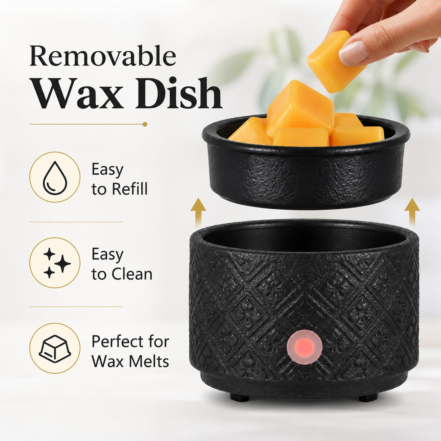 MOCOSA Wax Melt Warmer for Scented Wax,3-in-1Ceramic Wax Warmer Fragrances Candle Oils, Home Fragrance Burner,Electric Candle Warmer for Mom Women(Black)