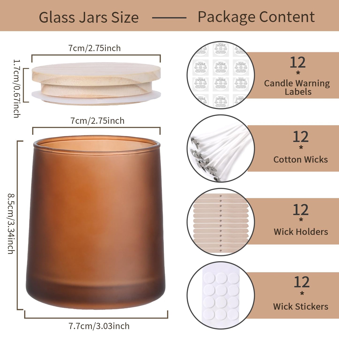 DARJEN 12 Pack Frosted Amber Candle Jars for Making Candles- 9 OZ Empty Glass Candle Making Jars with Making Kits, Candle Making Supplies Candle Containers for Home DIY & GIFS
