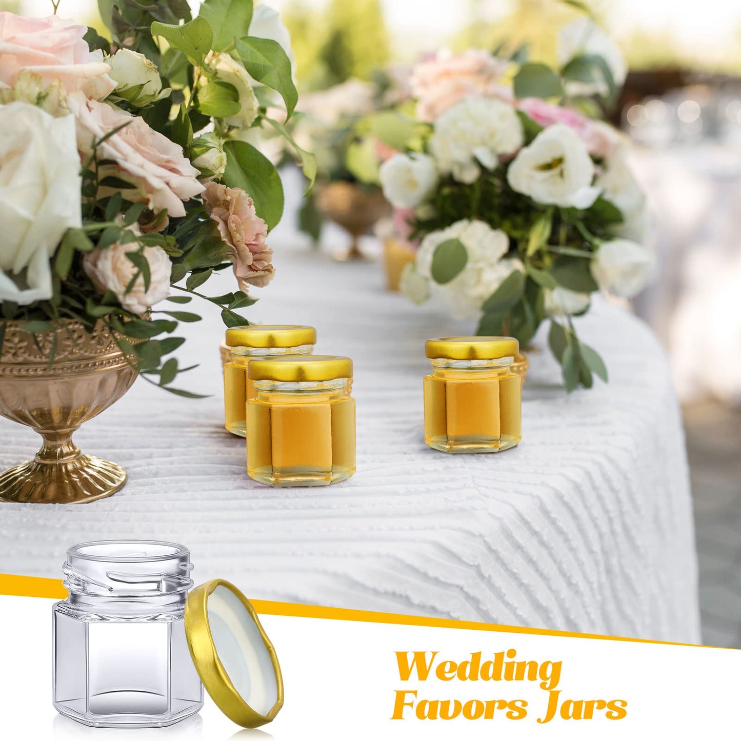 Nuogo 100 Pack 1.5oz Mini Hexagon Glass Jars Bulk for Wedding Small Honey Jars with Lids Spice Jars Canning Jars Mason Jars for Gifts Candy Honey Wedding Party Favors DIY Crafts