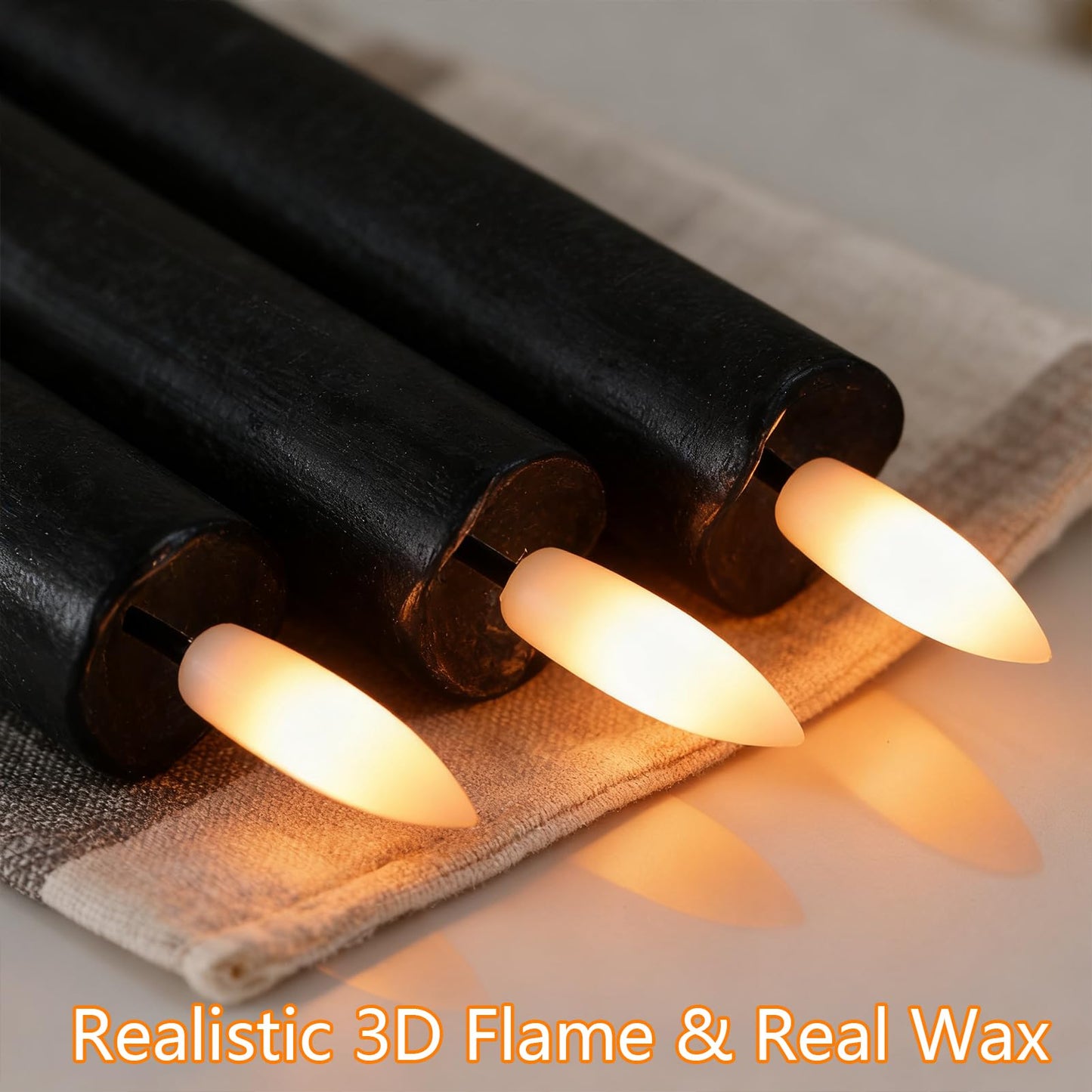 GenSwin Black Flameless Taper Candles with Remote, Halloween Flameless Candles Battery Operated, LED Halloween Candlesticks with 3D Wick for Home Decor(Set of 3, 0.78” x 9.6”)