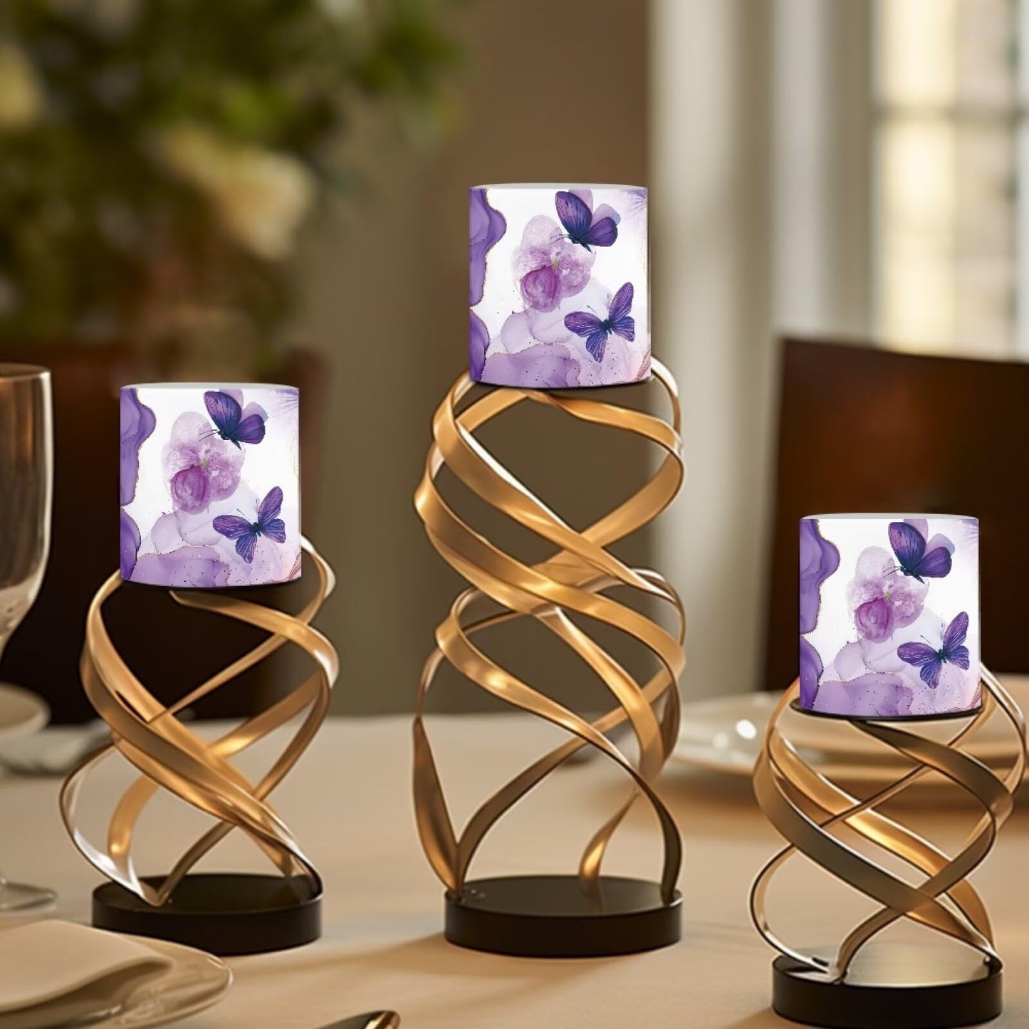 Cozeyat Purple Marble LED Candles Set of 4 Battery Powered Flameless with Remote Timer Dancing Flame Waterproof for Home Beach Garden Decoration