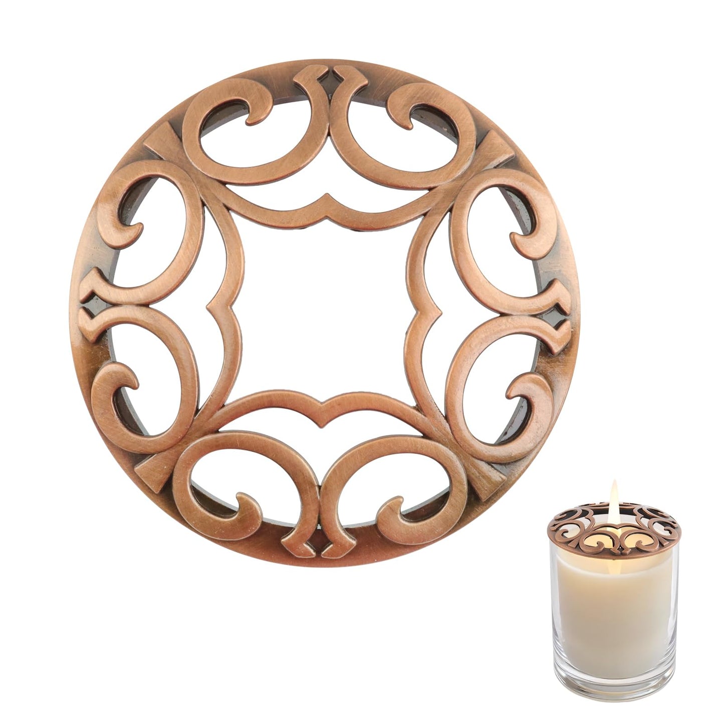 Tsnamay Zinc Alloy Lid Jar Candle Topper, Copper Space Jar Lid Candle Toppers to Burn Evenly Home Decor Accessories Candles Shades Sleeves Cover Top Lid