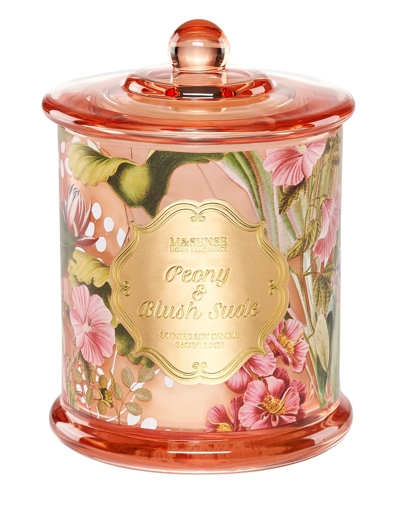M&SENSE Peony Blush Sude Scented Candles, Summer Floral Scented Natural Soy Wax Candles, 12.7oz Large Candle Non Toxic 75 Hours Burning, Gifts for Women