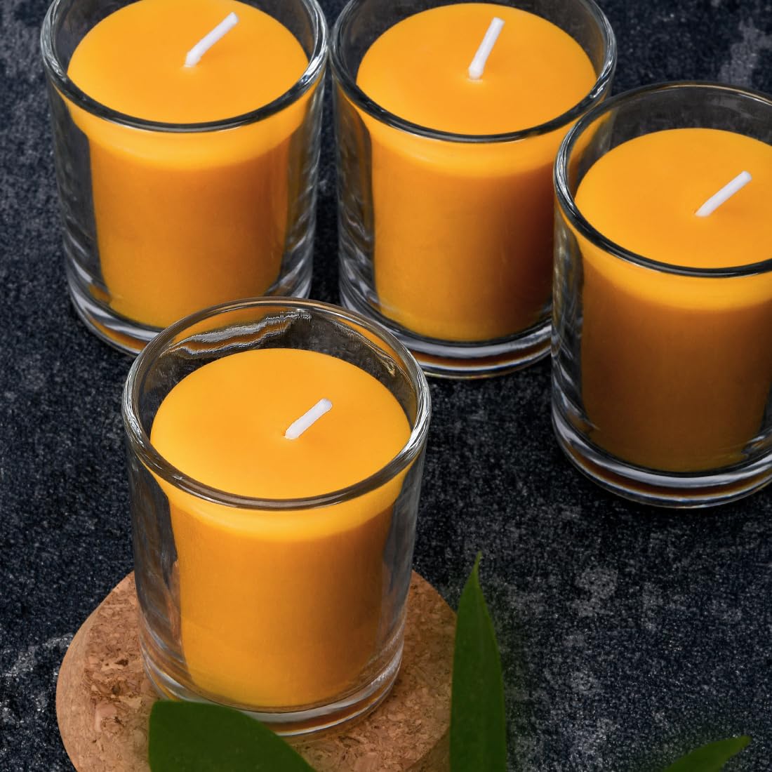 Pure Beeswax Votive Candles-6 Pack Natural Votives Set in Glass Jar for Home Room Decor Party Wedding Spa Gift,12 Hours Burn