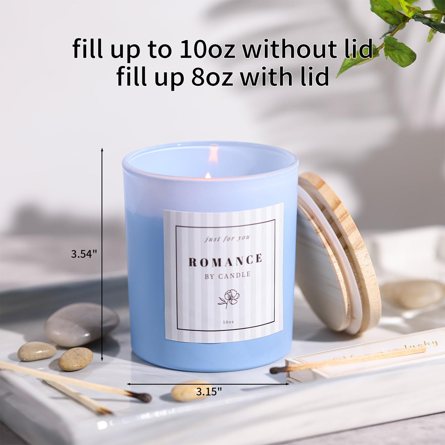 REISEN 12Pcs Assorted Blue Candle Jars, 10oz Glass Candle Containers for DIY Gifts and Storage, Frosted Blue Glass Jars with Bamboo Lids and Labels