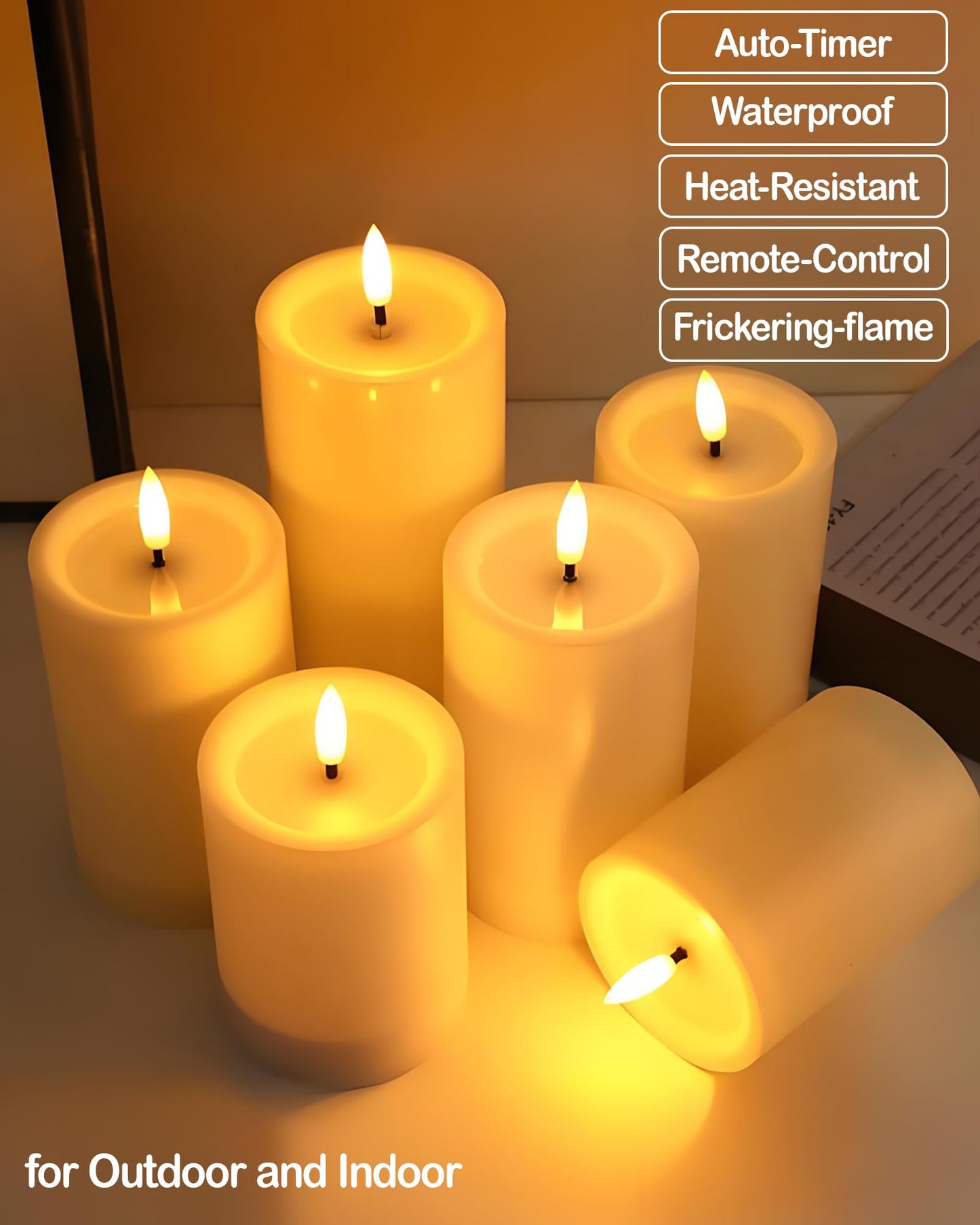 Gmnee 3"x4" Outdoor Waterproof Flameless Candles with Remote and Timers, LED Candles, Battery Operated Candles, Electric Fake Pillar Candles for Patio, Porch, and Lanterns Decor (White, Plastic)