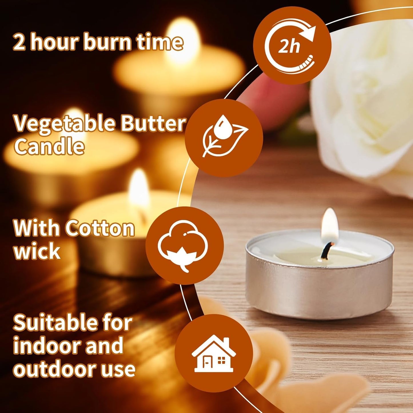 30-Pack Scented White Tealight Candles - 2 Hour Burn Time, Natural Palm Wax, Smokeless, with Cotton Wick in Aluminum Shell - Ideal for Weddings, Bathing, and Festive Decor - 1.2" x 1"