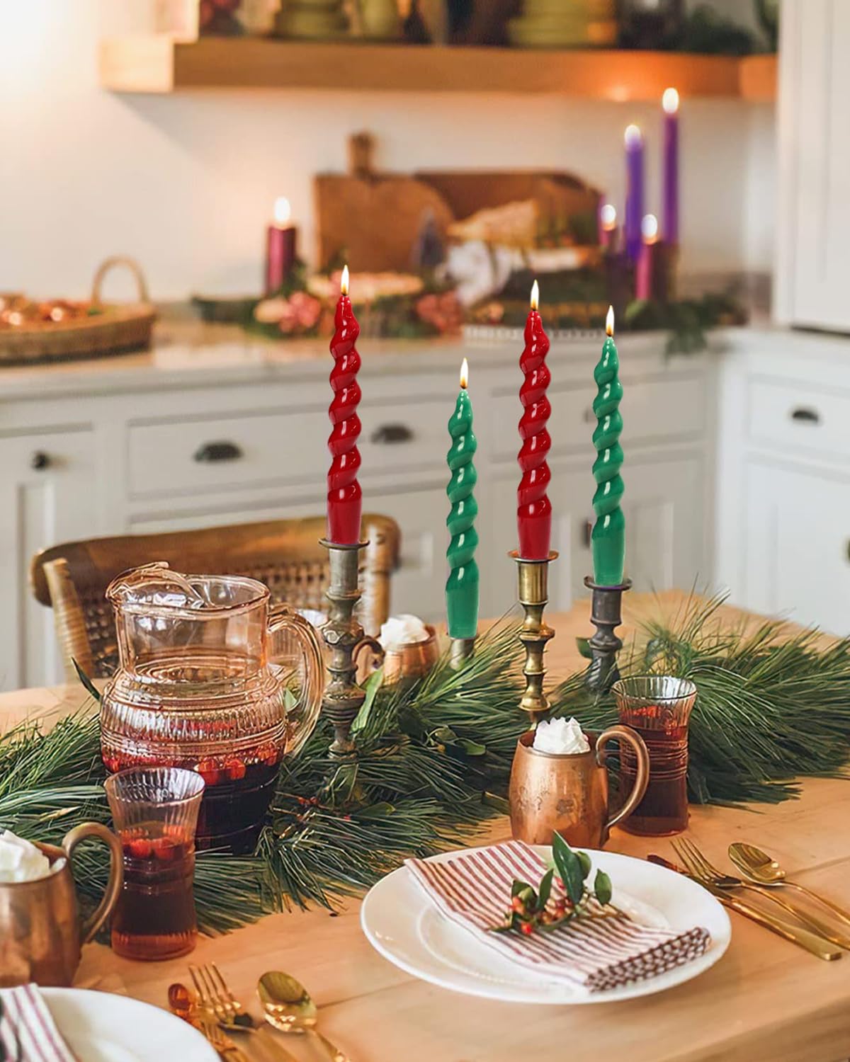 LPUSA 7.5 inch Christmas Taper Candles-Green and Red Spiral Candles-Unscented Candle Sticks and Dripless,Christmas decorations-4pcs(Green,Red)