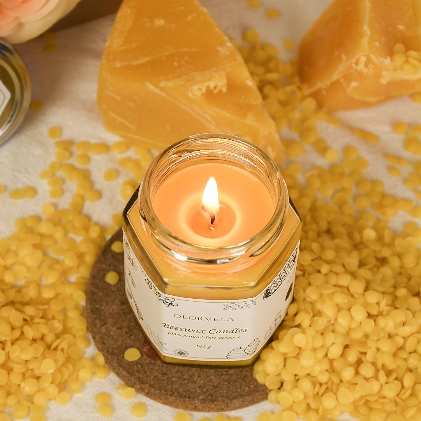 Olorvela Jar Beeswax Candles-100% Natural Pure Beeswax Candles,5oz Unscented Beeswa Candle,Up to 30 Hours Burn Time, Bees Wax Candles for Decor,Party,Christmas 1 Pack